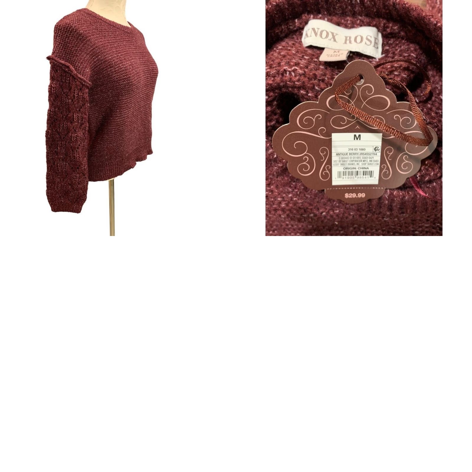 Vintage Knox Rose Sweater Women M Merlot Pink Waist Length Soft Pullover 84% Acrylic 16% Polyester 23" Chest 22" Length 20" Sleeve Size M / US 6-8 / IT 42-44 - 8 Thumbnail