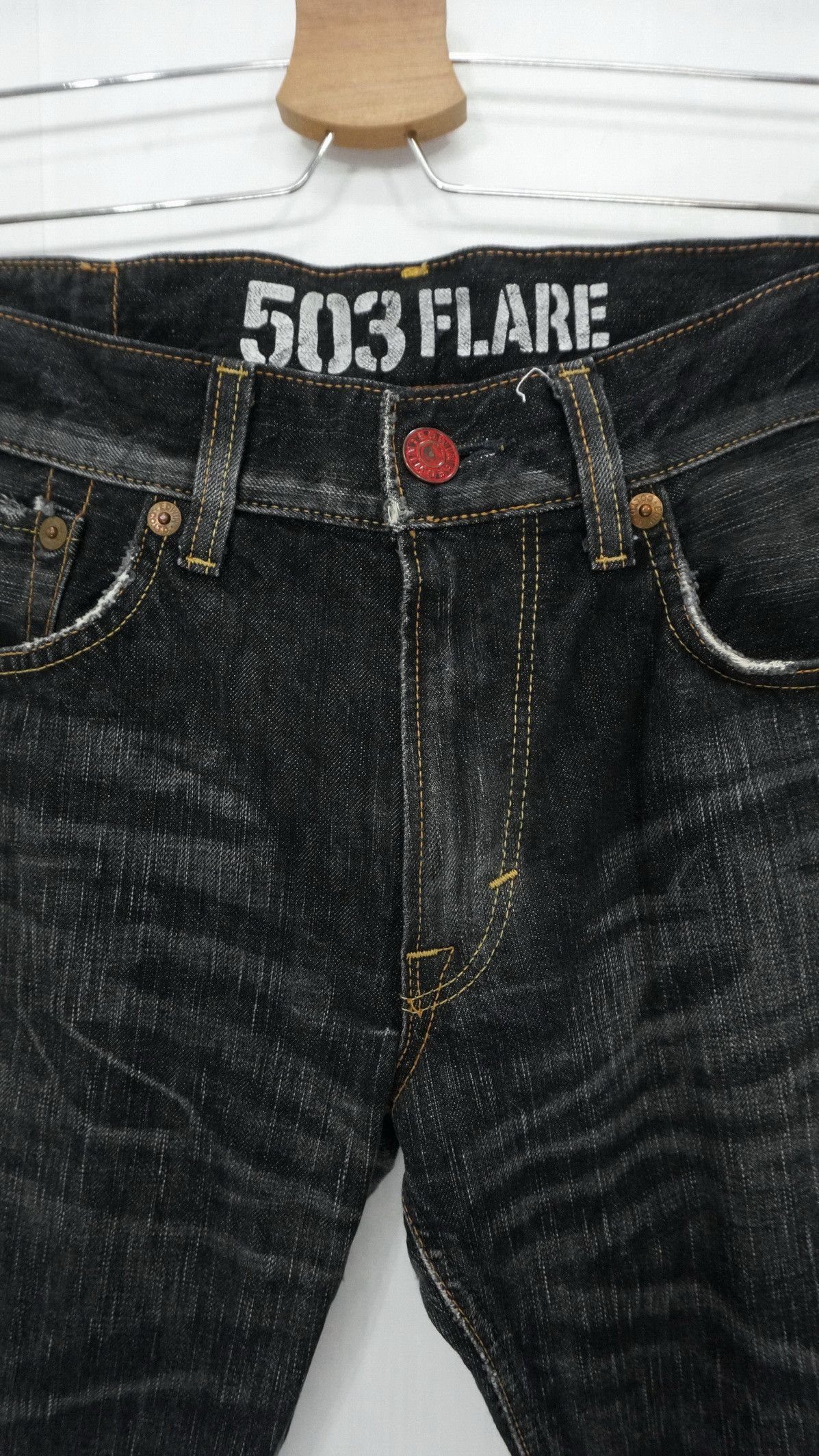 🔥 EDWIN 503 Vintage Flare Black Ripped Distressed