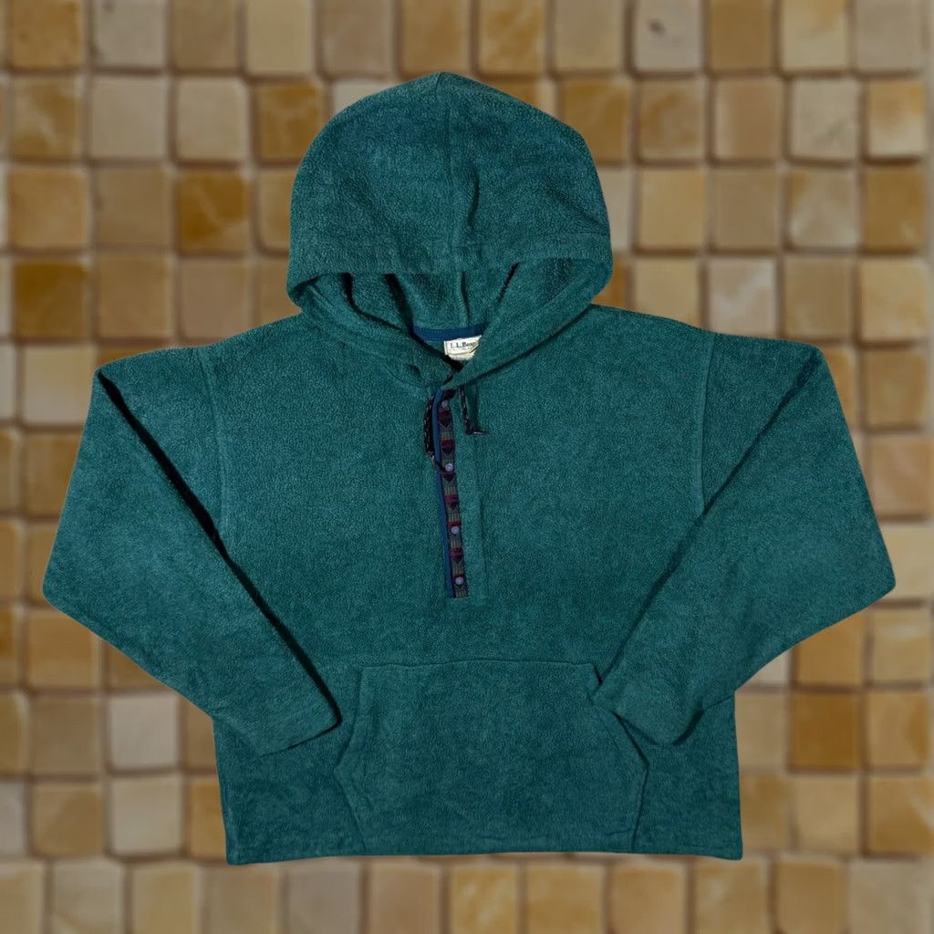 Vintage VINTAGE L.L.Bean Green Pullover Fleece Hoodie Women's Large Snap Button 90s Pullover Hoodie Size L / US 10 / IT 46 - 1 Thumbnail