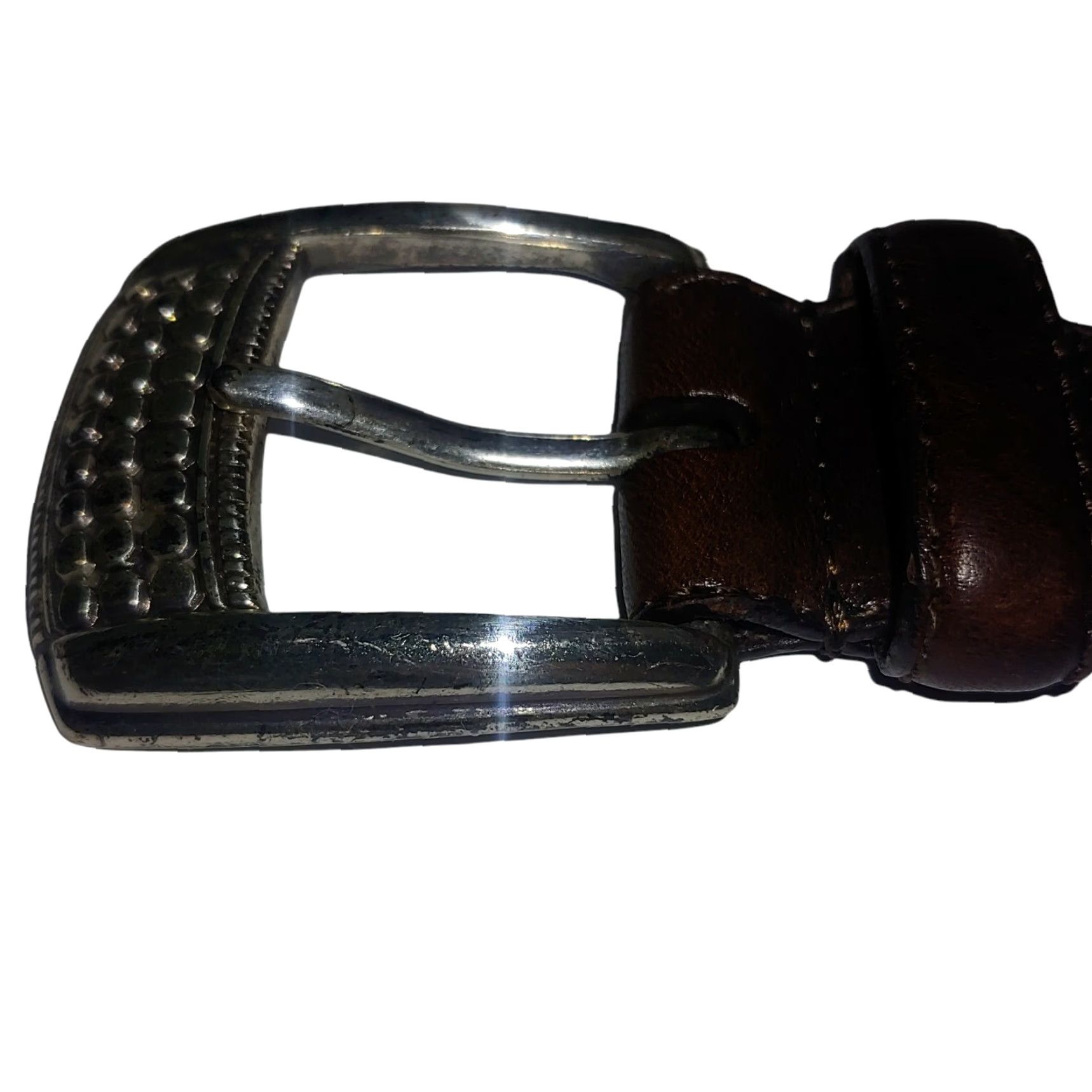 Fossil Fossil Belt Womens M Brown Leather Adjustable Buckle Studded 29-32" Size ONE SIZE - 3 Thumbnail