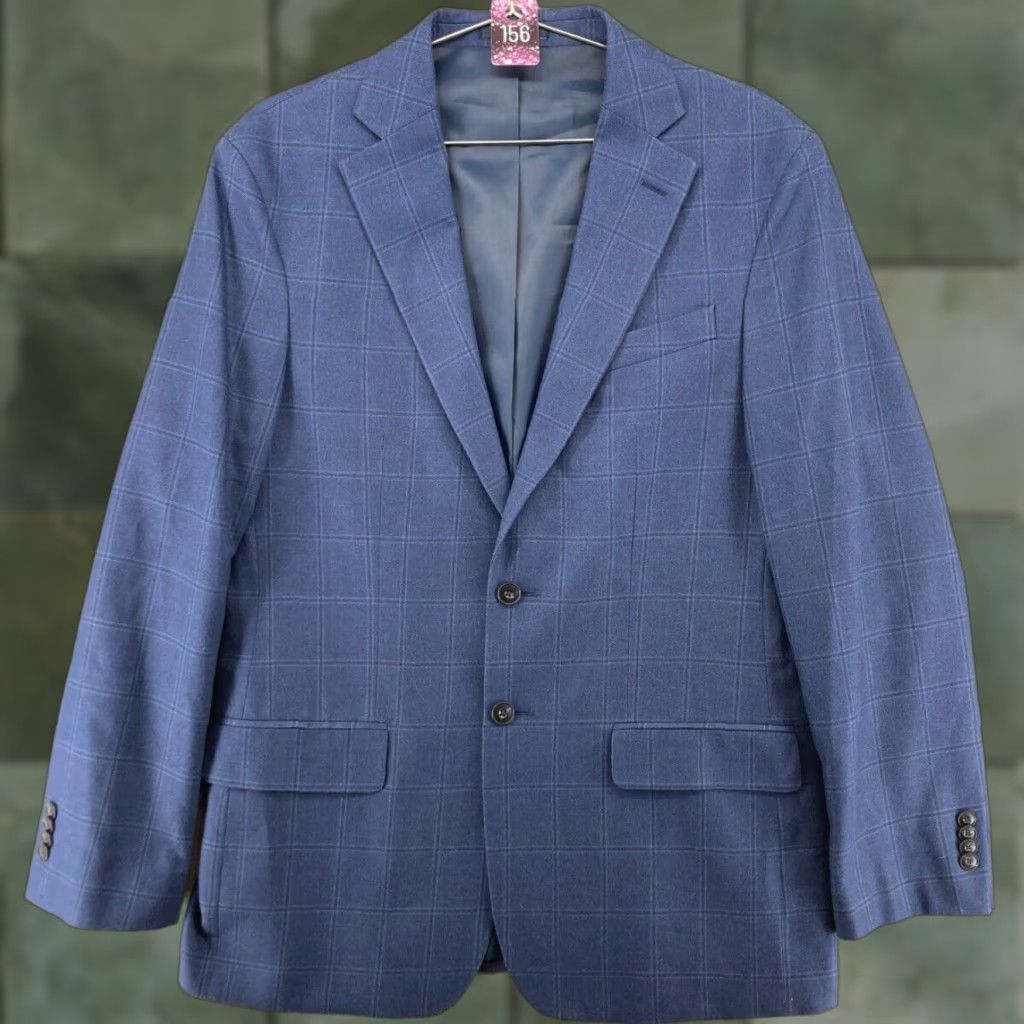 Jos. A. Bank Suit Jacket Men 40R Blue Striped Wool Silk Blend Single-Breasted 2-Button Notch Lapel Mens
