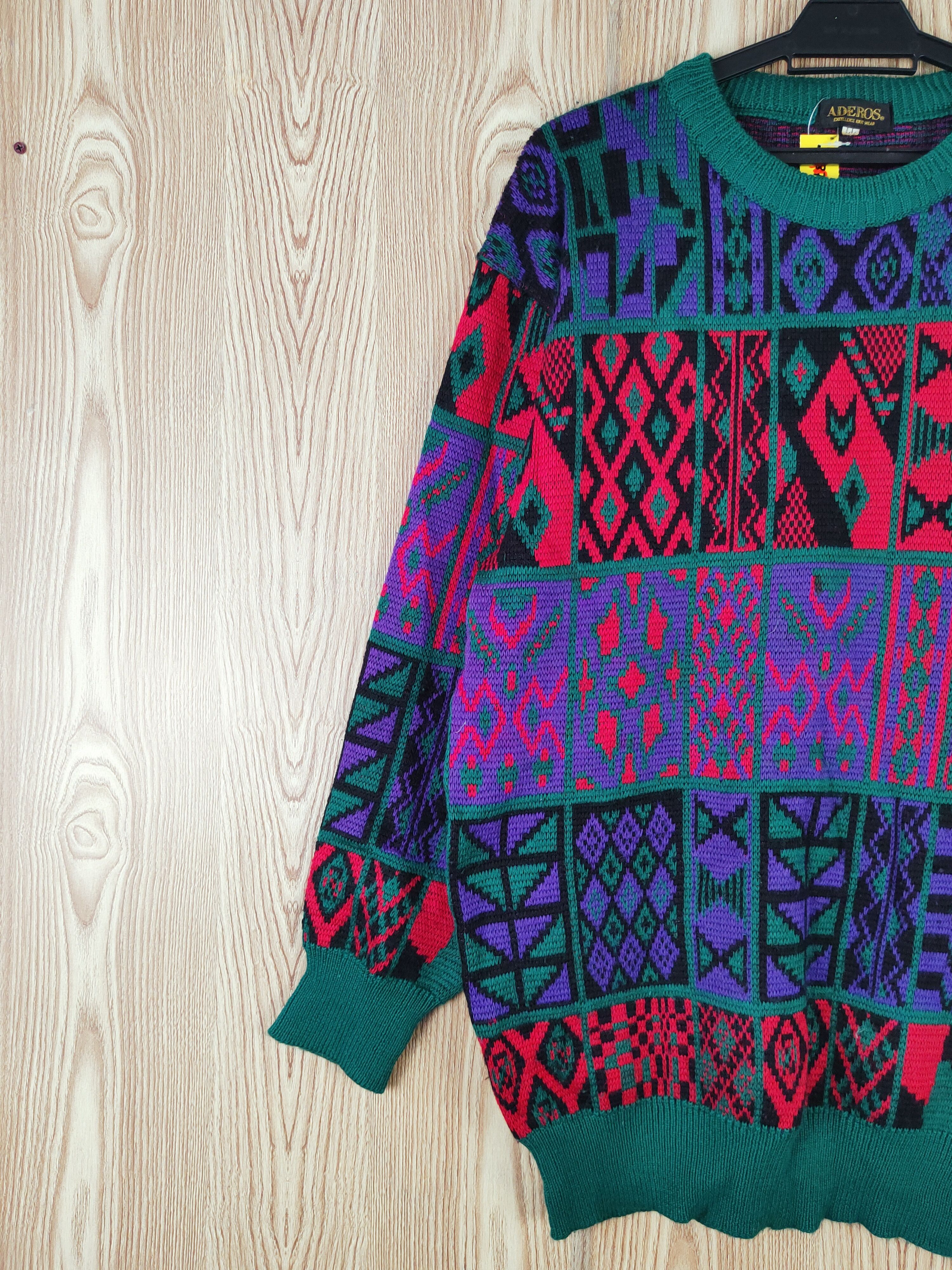 Japanese Brand × Vintage Aderos Green Red Knitwear Sweatshirts #W307 Size US L / EU 52-54 / 3 - 3 Thumbnail