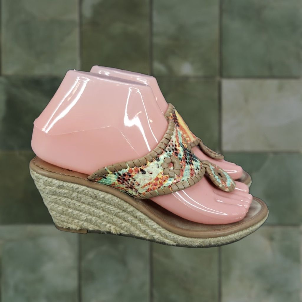 Jack Rogers Jack Rogers Marbella Sandals Women 6M Tan Leather Platform Wedge Thong Size US 6 / IT 36 - 1 Thumbnail