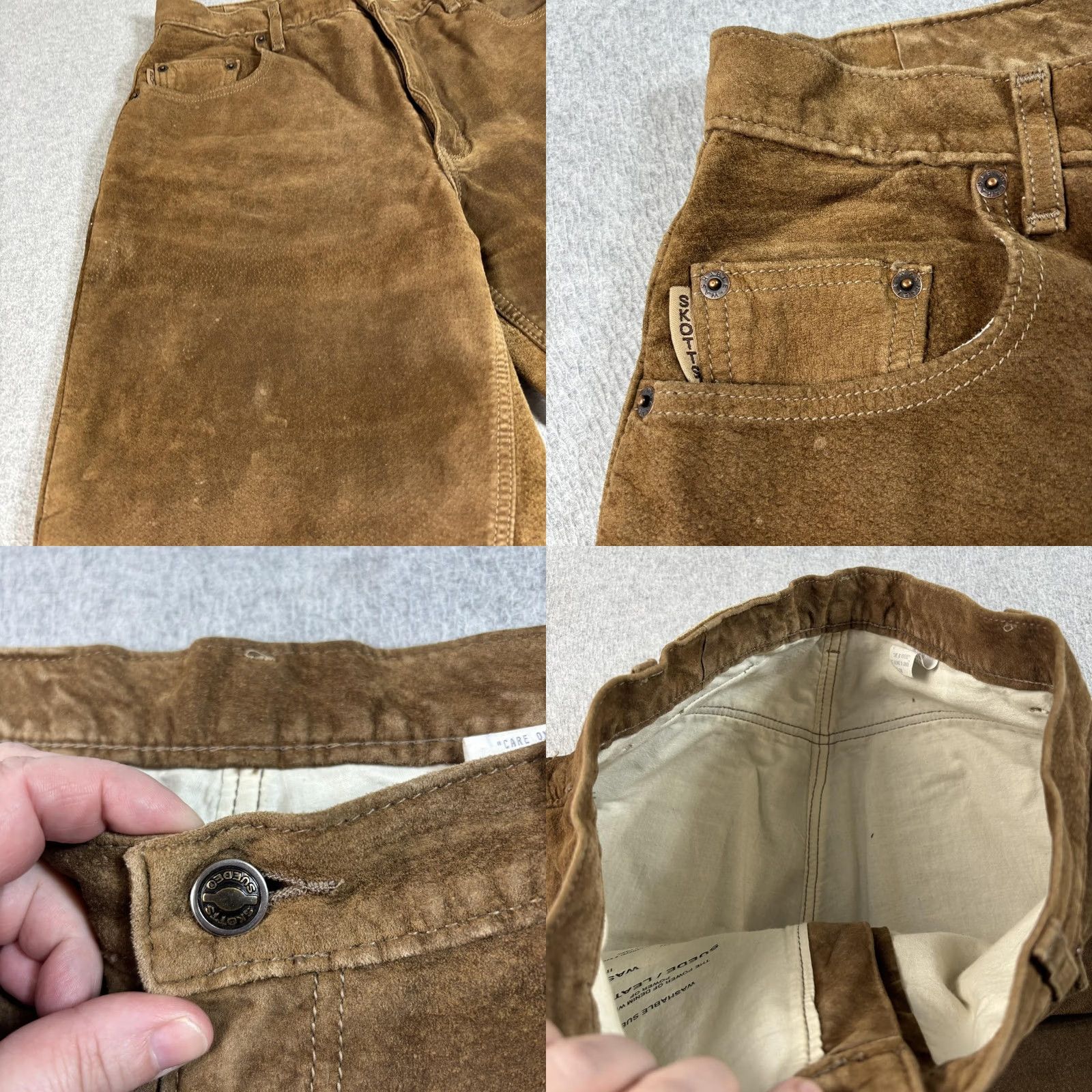 Vintage Skotts Suede Pants Men 32x31 Brown Leather Jeans Cotton Lined Motorcycl Washable Size US 32 / EU 48 - 8 Thumbnail