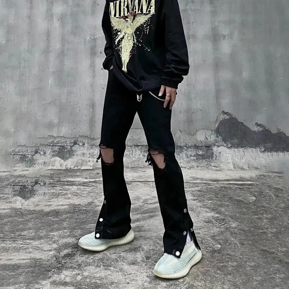 Japanese Brand Ripped Jeans Men Streetwear Black Hole Denim Pants Size US 32 / EU 48 - 6 Thumbnail