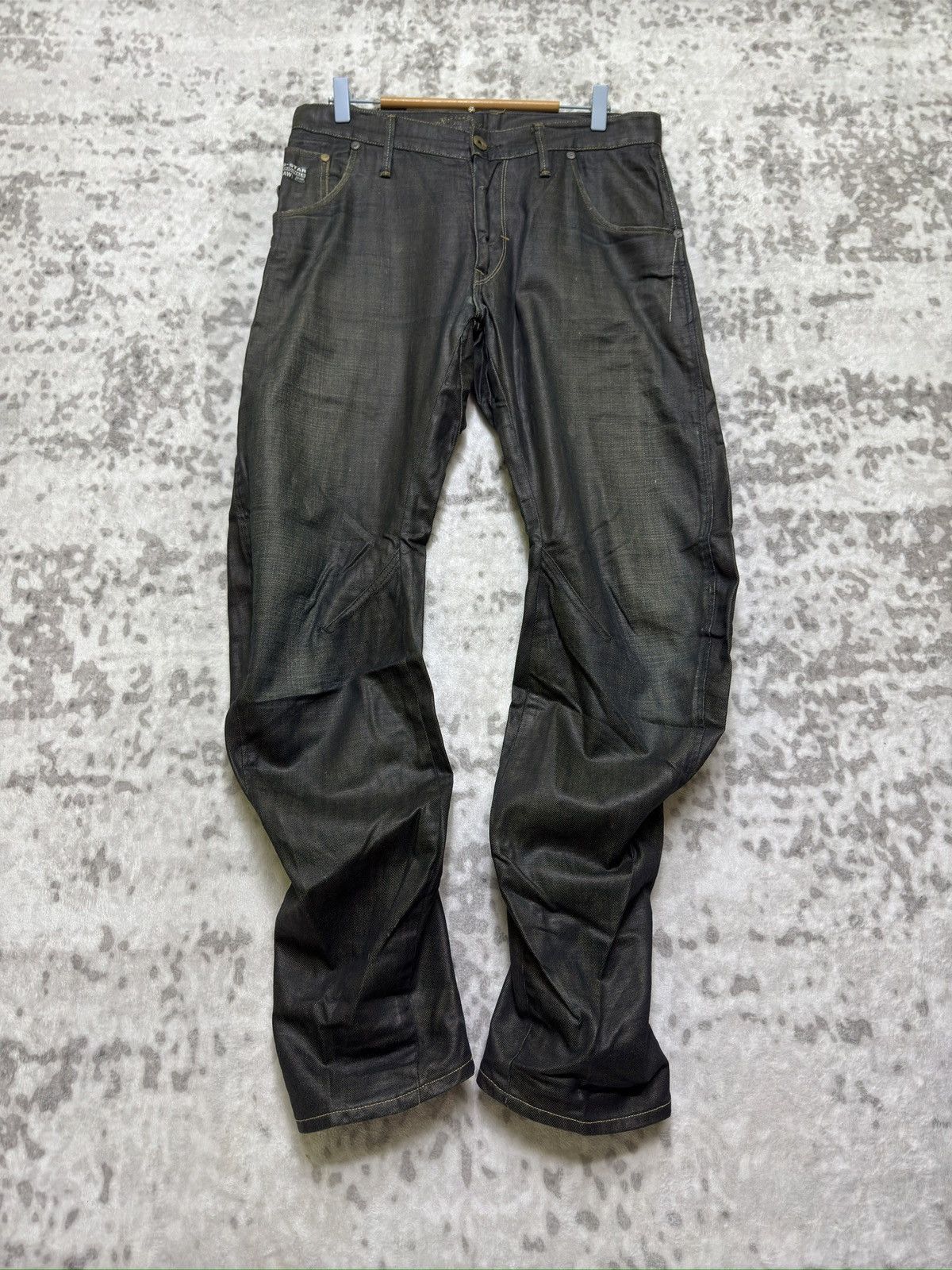 G-Star Vintage G-Star RAW 3301 Waxed Coated Distressed Denim Jeans Size US 31 - 1 Thumbnail
