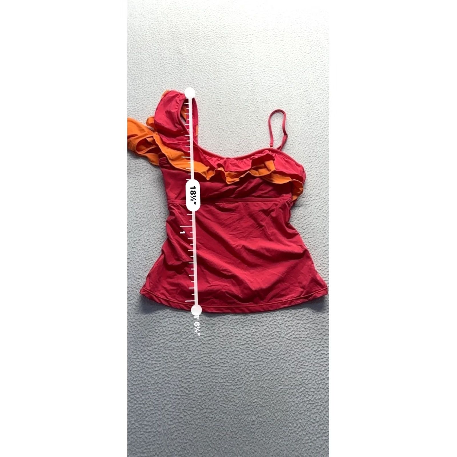 Vintage Mysha One-Shoulder Tank Top Ruffle XS Nylon Blend Red Orange Adjustable Straps Women Tank Apparel/Summer All season Casual Womens XS Size XS / US 0-2 / IT 36-38 - 5 Thumbnail