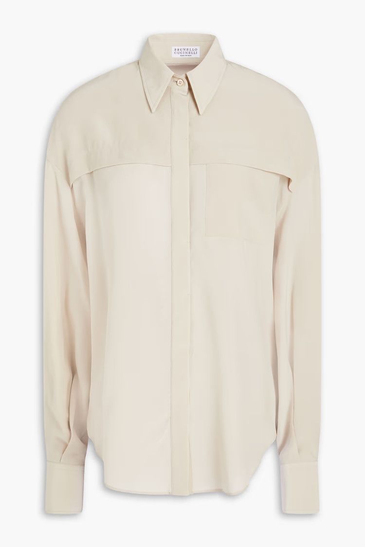 Brunello Cucinelli o1y0725 Silk Shirt in Beige Size XS / US 0-2 / IT 36-38 - 1 Thumbnail