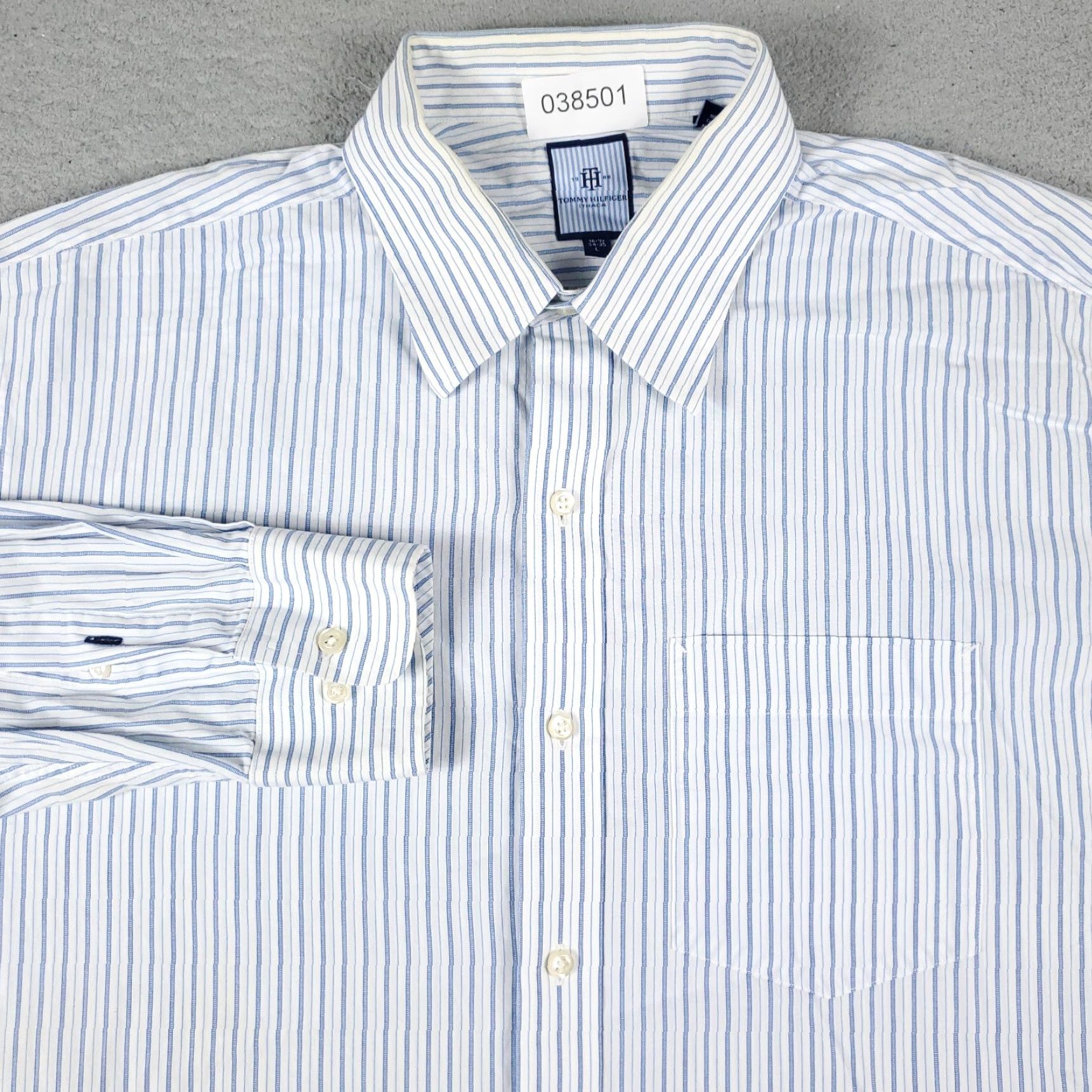 Tommy Hilfiger Tommy Hilfiger Button-Up Shirt Mens Large Blue Striped Long Sleeve Casual Classic Size US L / EU 52-54 / 3 - 2 Thumbnail