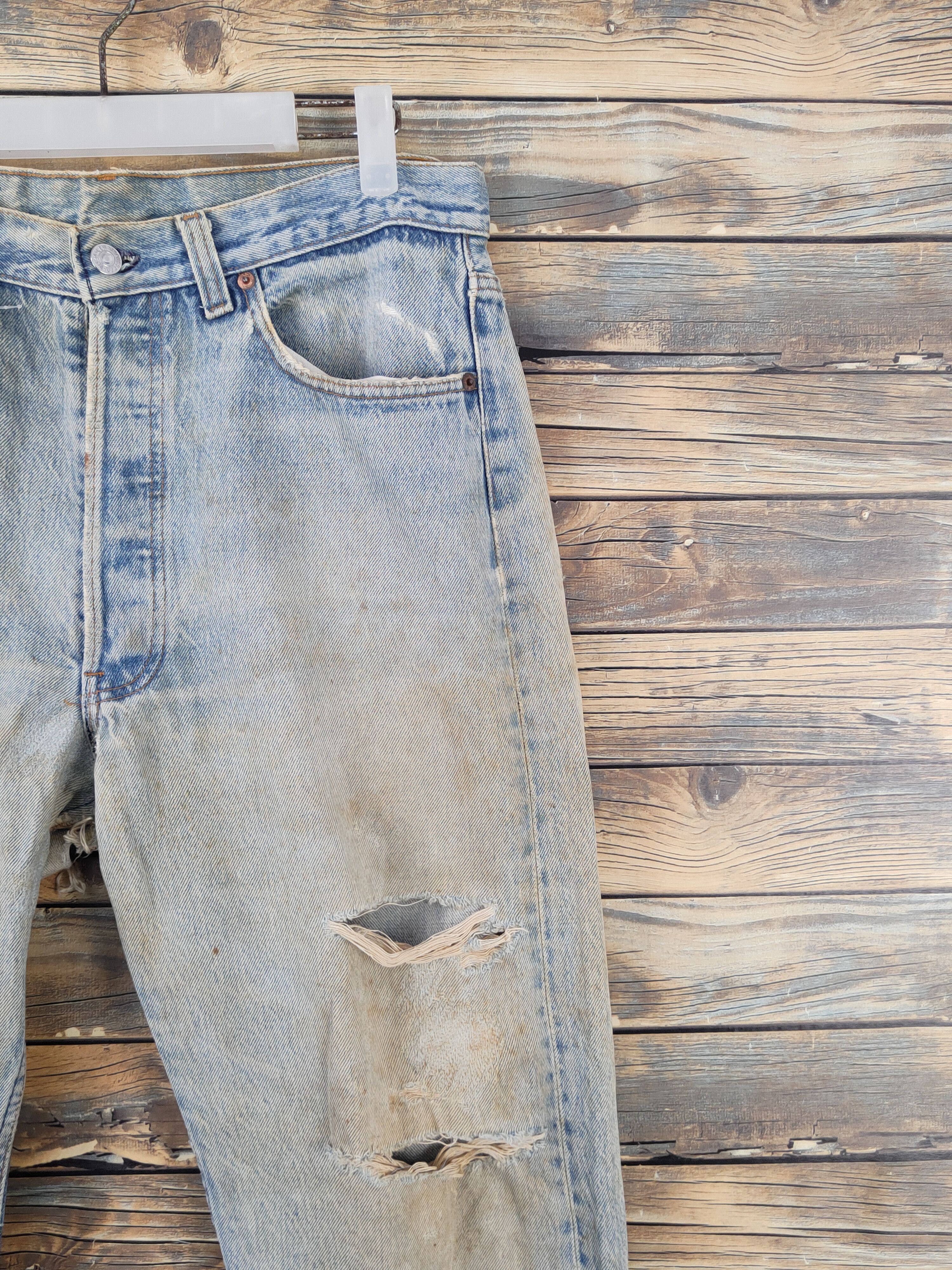 Levi's Levi's Light Blue Distressed Ripped denim Jeans #W1588 Size US 34 / EU 50 - 5 Thumbnail