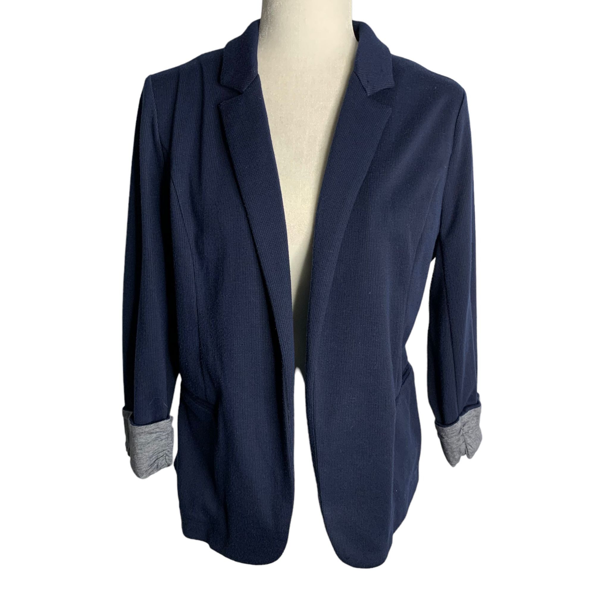 Other Skies are Blue Asa Knit Blazer Jacket M Blue Open Front 3/4 | Grailed