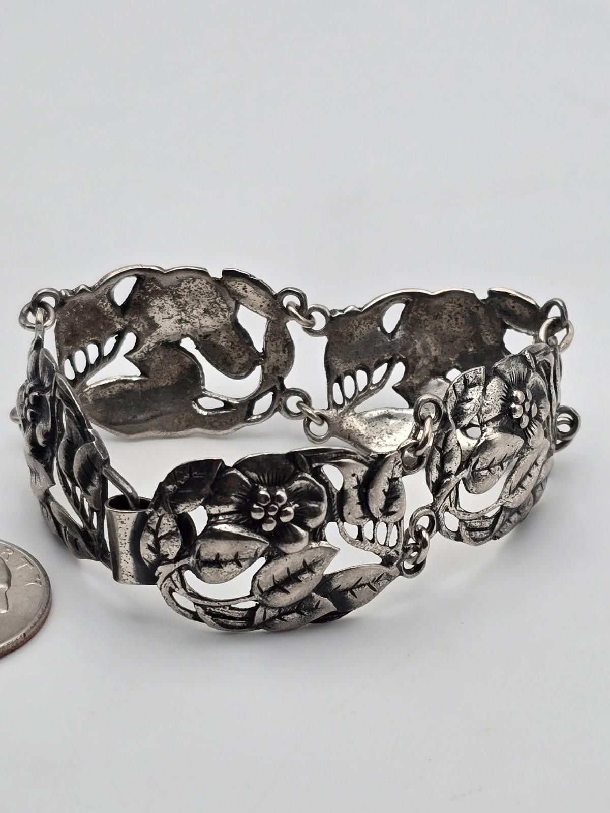 Other Vintage Danecraft Sterling Silver Floral Leaf Panel Bracelet Size ONE SIZE - 7 Thumbnail