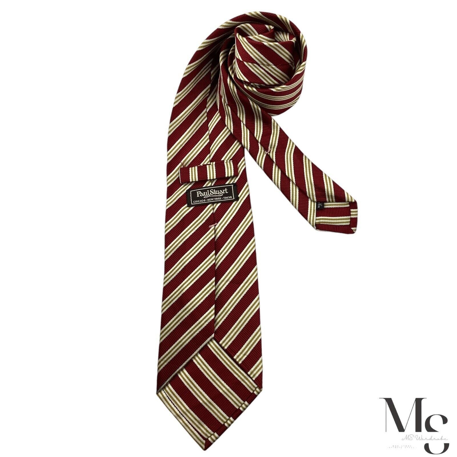 Paul Stuart PAUL STUART XL Red Striped Silk Tie Made In Italy W:3.5" EX Size ONE SIZE - 2 Thumbnail