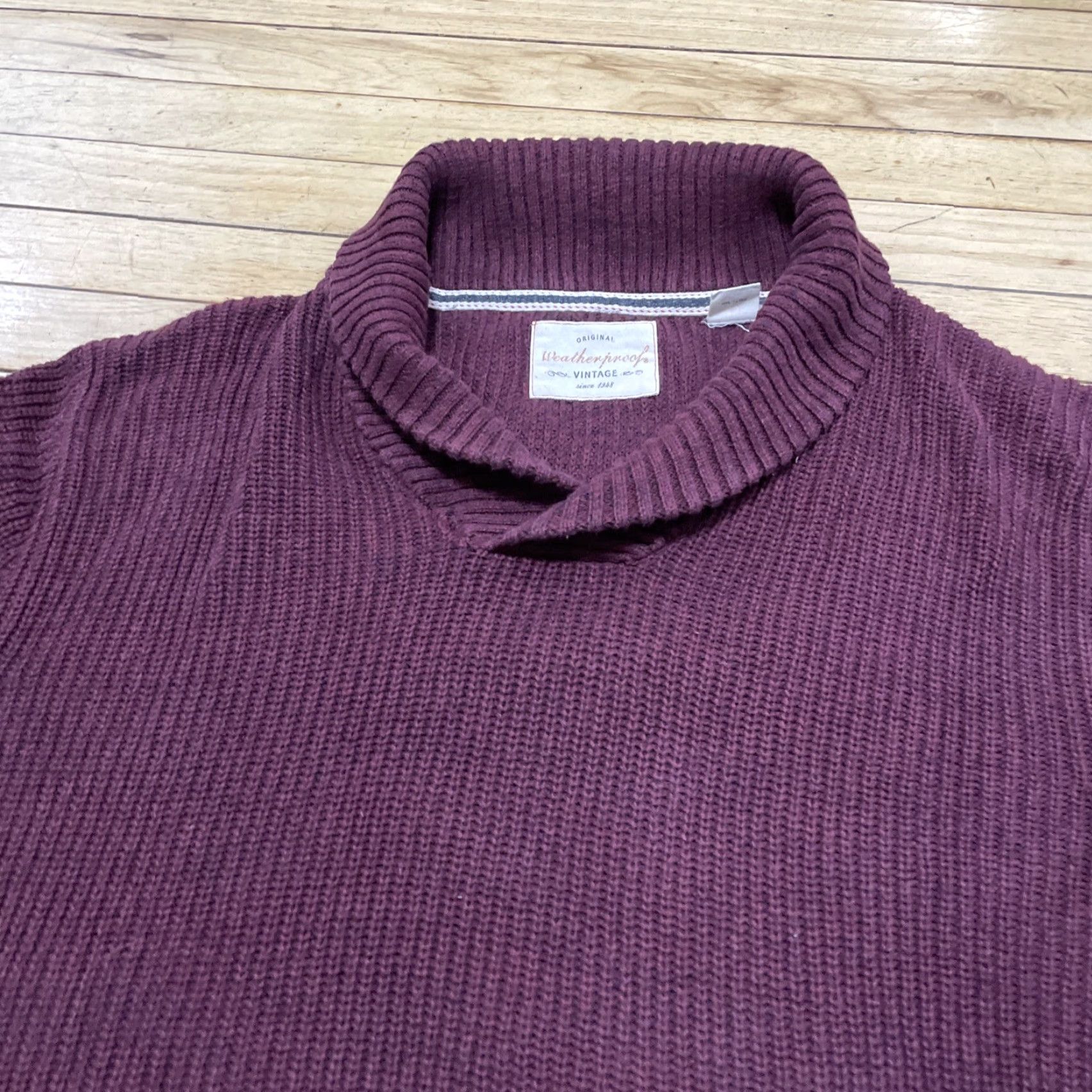Weatherproof VINTAGE Weatherproof Sweater Men 2XL Pullover Cowl Maroon Heavyweight Knitted Knit Winter Casual Mens Size US XXL / EU 58 / 5 - 3 Thumbnail
