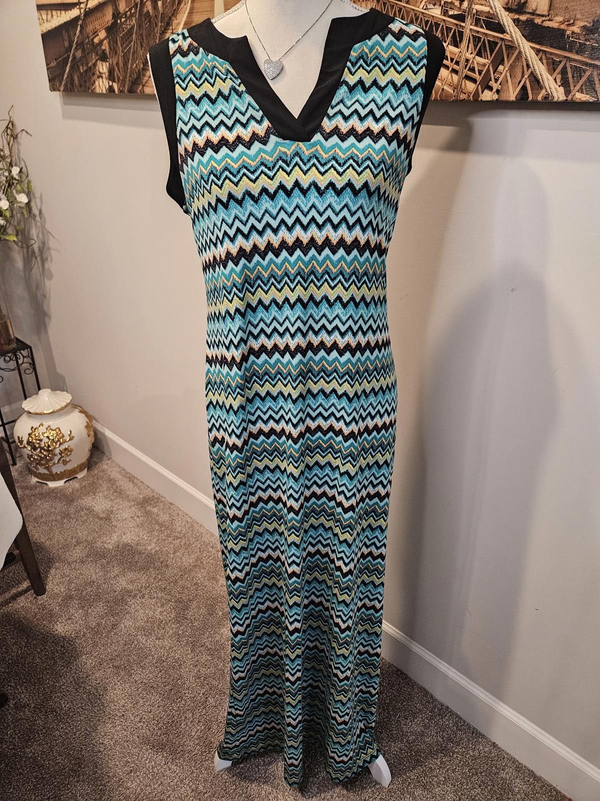 Designer Soho Trendy Chevron Maxi Dress - Blue & Black Size S / US 4 / IT 40 - 1 Thumbnail