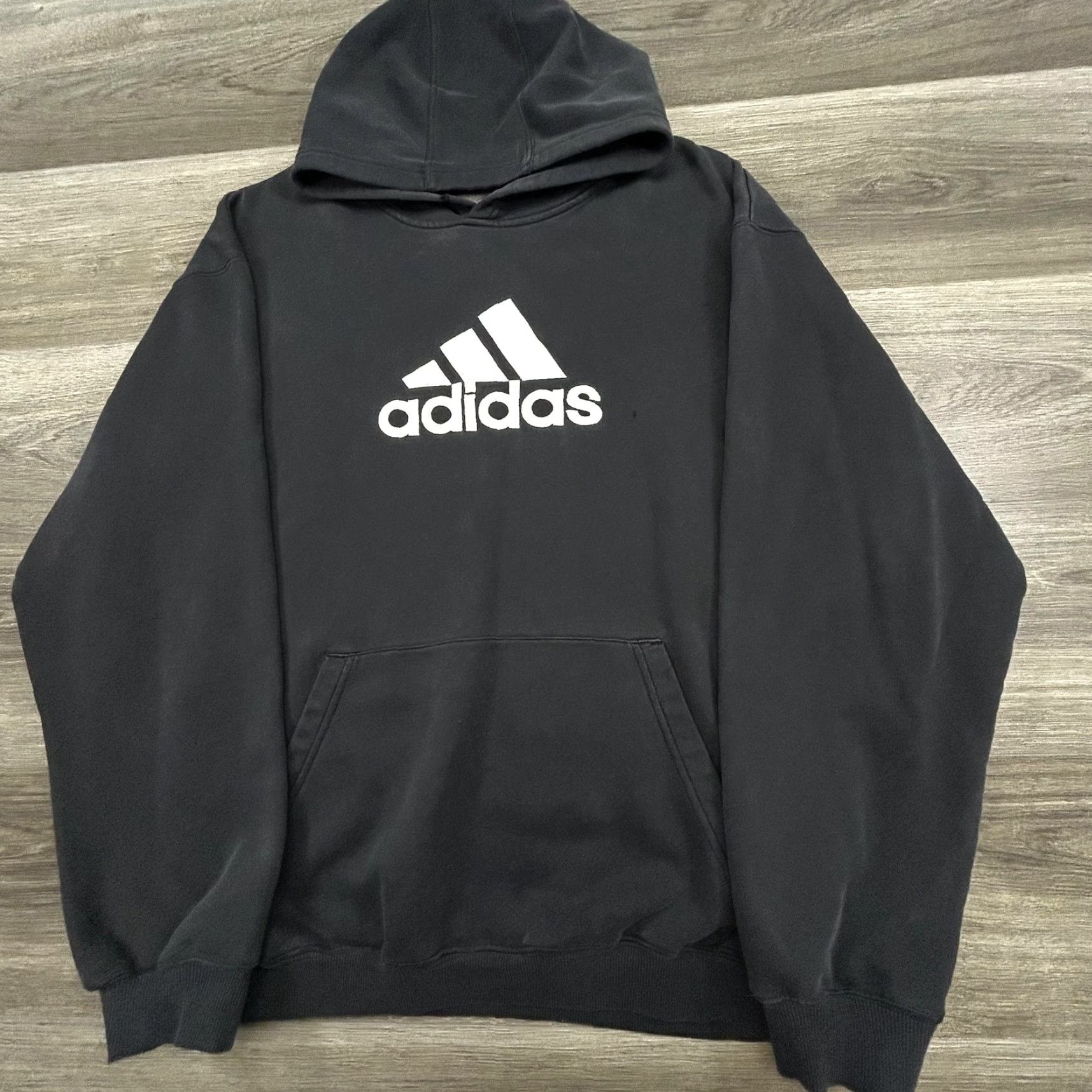 Adidas Vintage Adidas Hoodie Mens XL Black Faded Pullover Sweatshirt Big Logo Y2K Size US XL / EU 56 / 4 - 4 Thumbnail