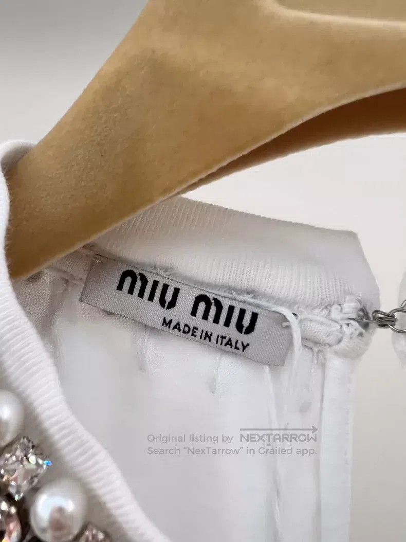 Miu Miu Miu Miu Size S White beaded short sleeve T-shirt Size S / US 4 / IT 40 - 3 Thumbnail