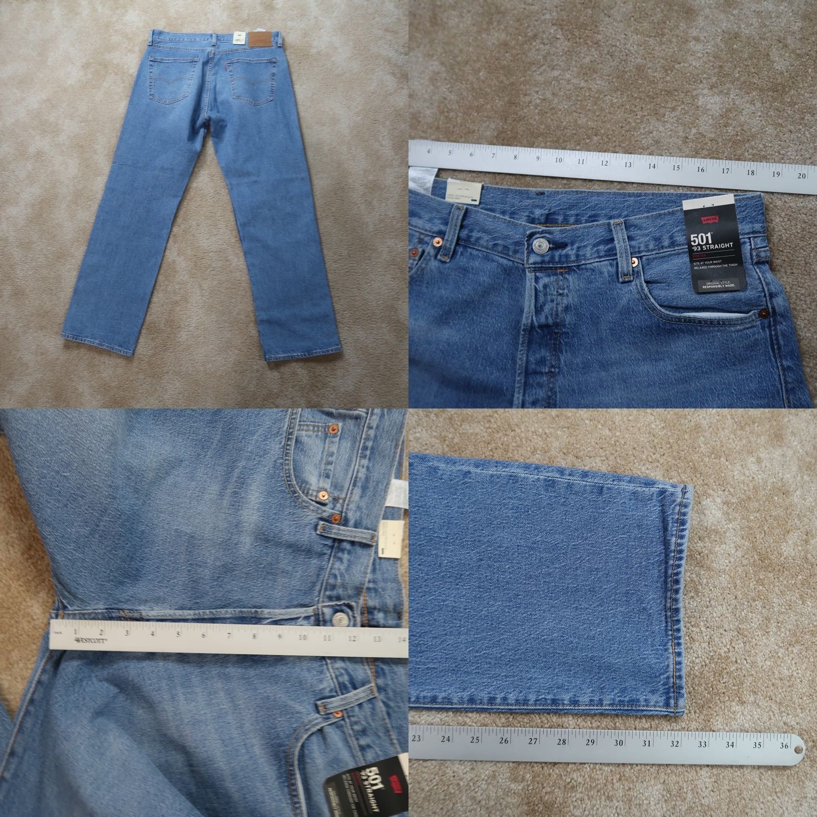 Levi's Levi's 501 93 Straight Jeans Men's 36x32 Blue Denim Regular Button Fly 5-Pocket Classic Vintage: No Size US 36 / EU 52 - 9 Thumbnail