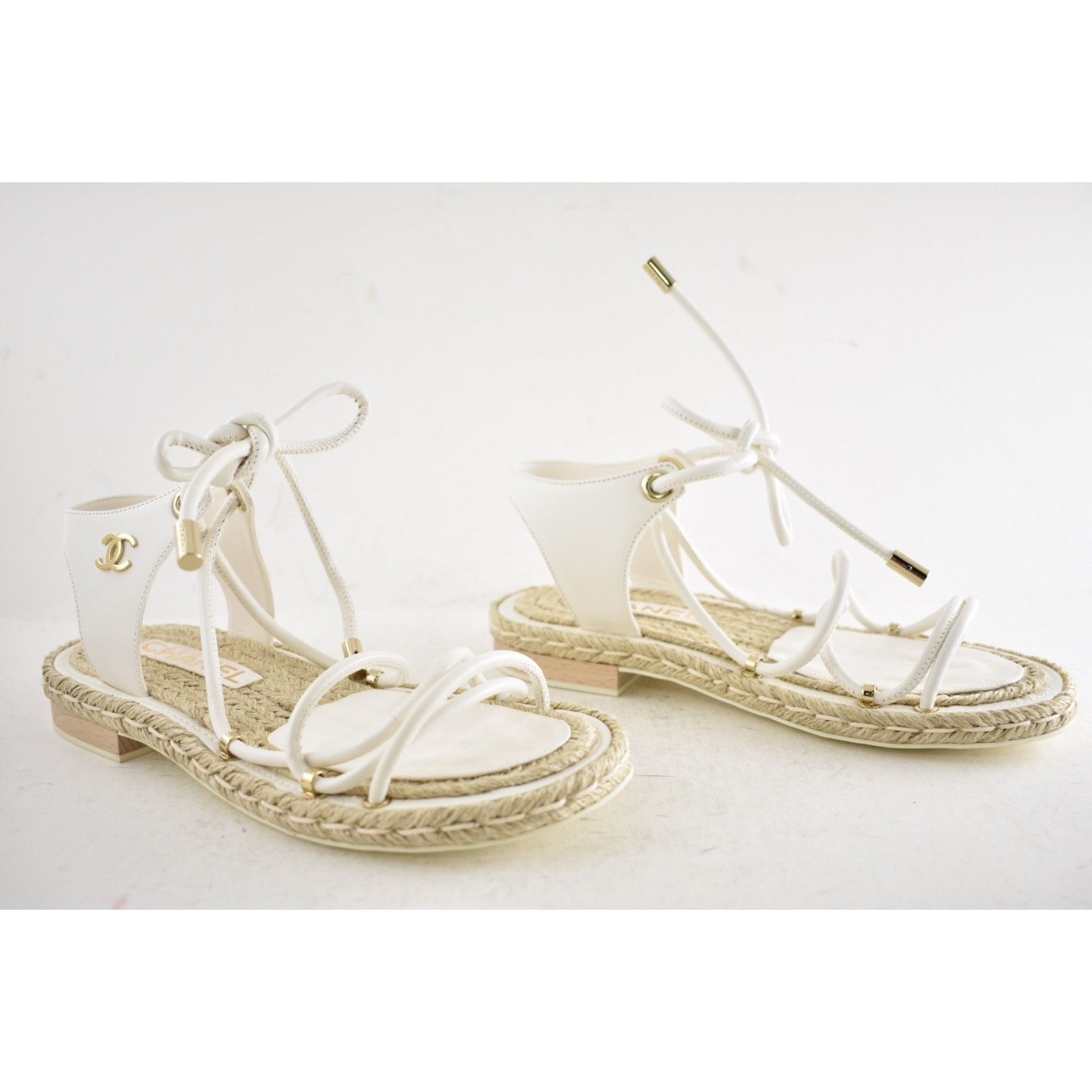 Chanel Chanel White Lambskin CC Mules Lace Up Espadrille Sandal 36 Size US 6 / IT 36 - 4 Thumbnail