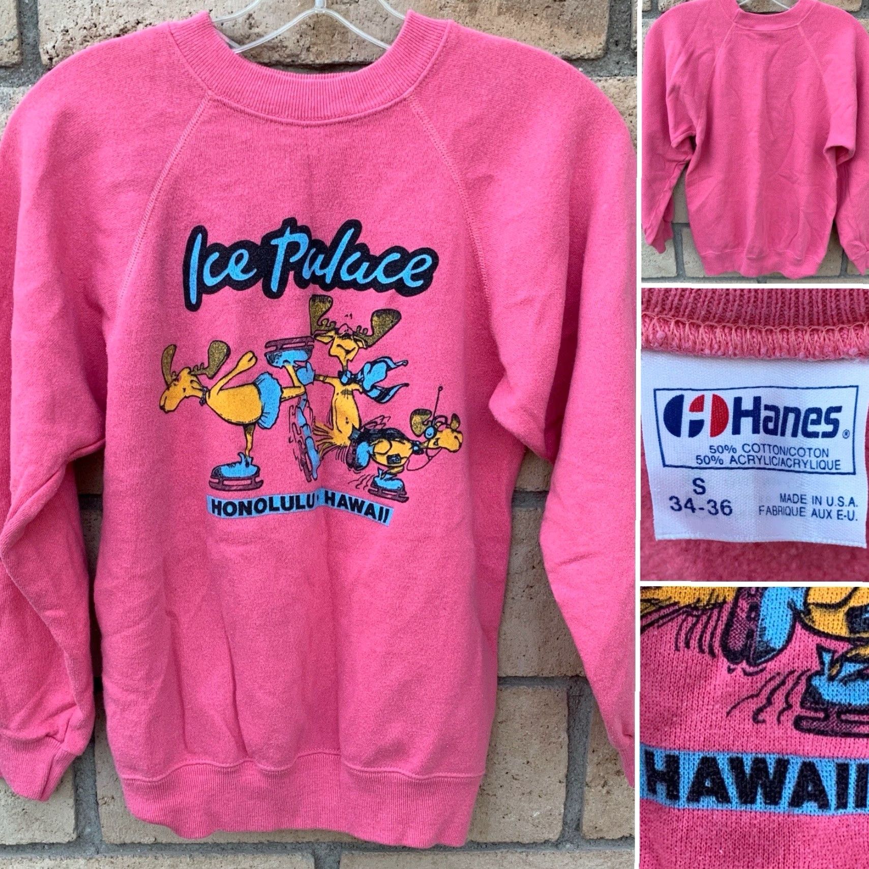 Hanes VINTAGE Hanes Sweatshirt Raglan Graphic Ice Palace Honolulu Hawaii Skating Size S Mens Pullover Long Sleeve Pink Cotton Blend 80s Animals Beach Size US S / EU 44-46 / 1 - 2 Thumbnail