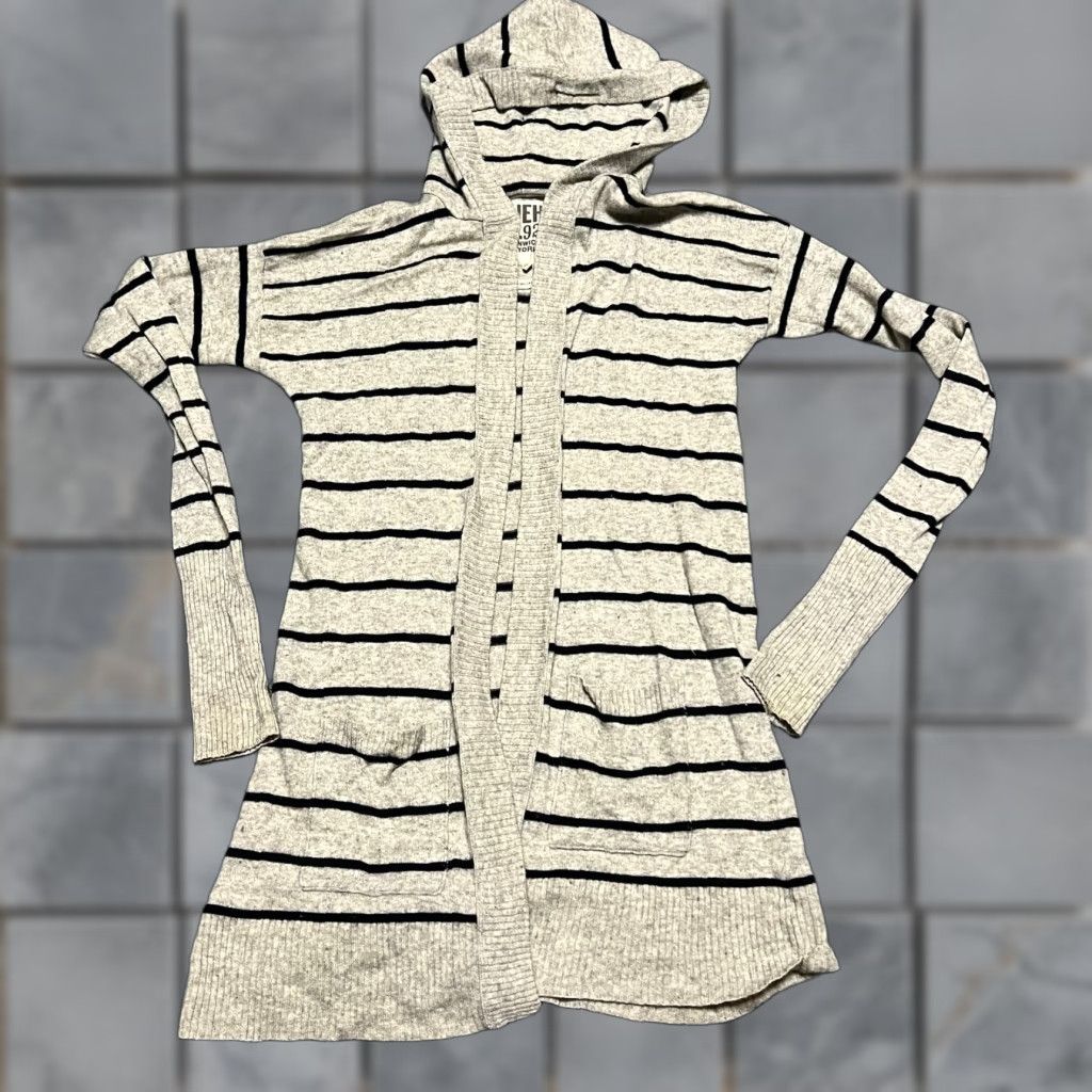 Vintage Ruehl No. 925 Sweater Cardigan Womens Small Grey Stripe Long Hooded S Regular Womens Size S / US 4 / IT 40 - 1 Thumbnail