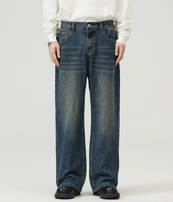 Vintage Japanese retro straight-leg loose washed baggy jeans for men Size US 32 / EU 48 - 1 Thumbnail