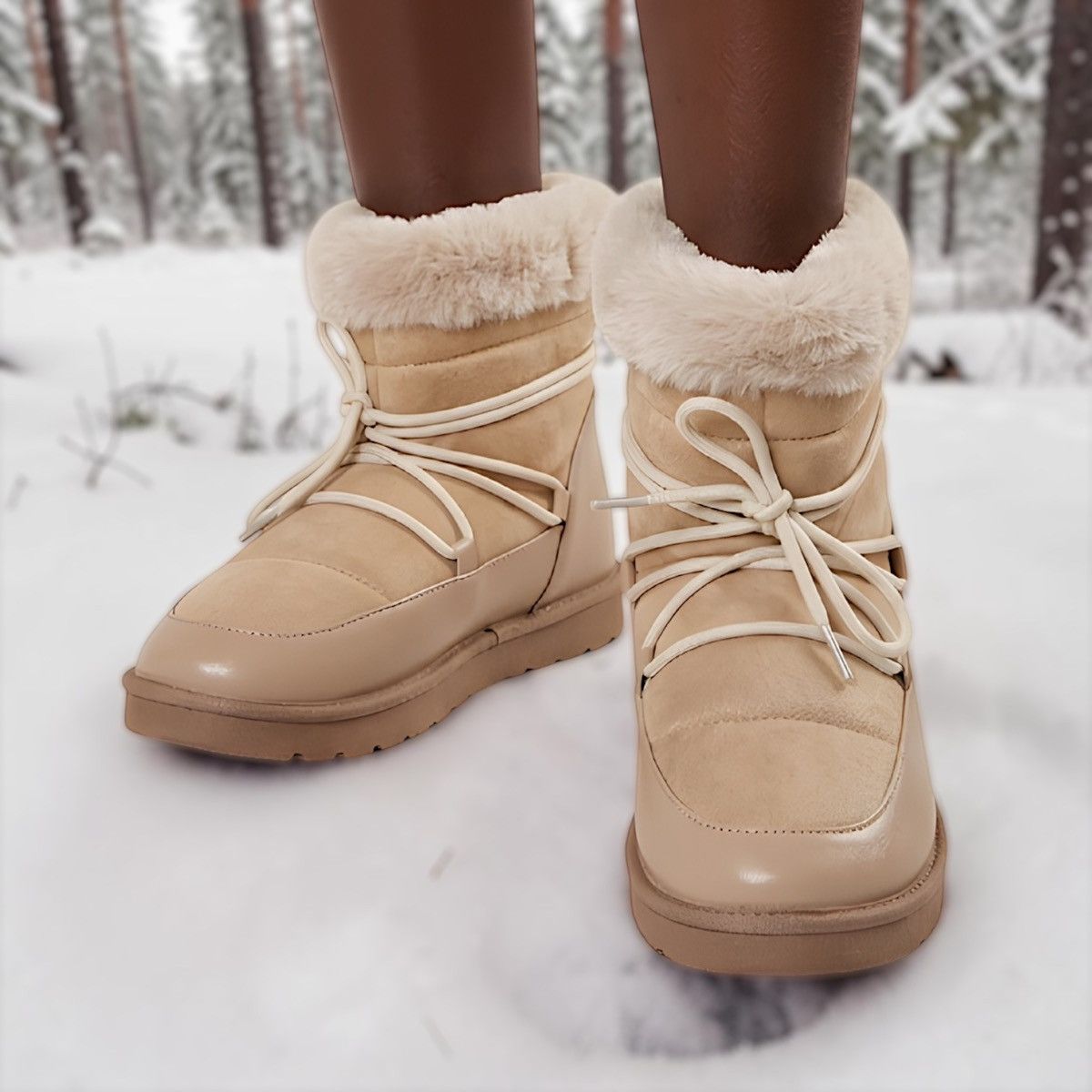Other Aspen Women’s Puffy Faux Fur Vegan Lace Beige Boots Sz 8.5-9 Size US 9 / IT 39 - 1 Thumbnail