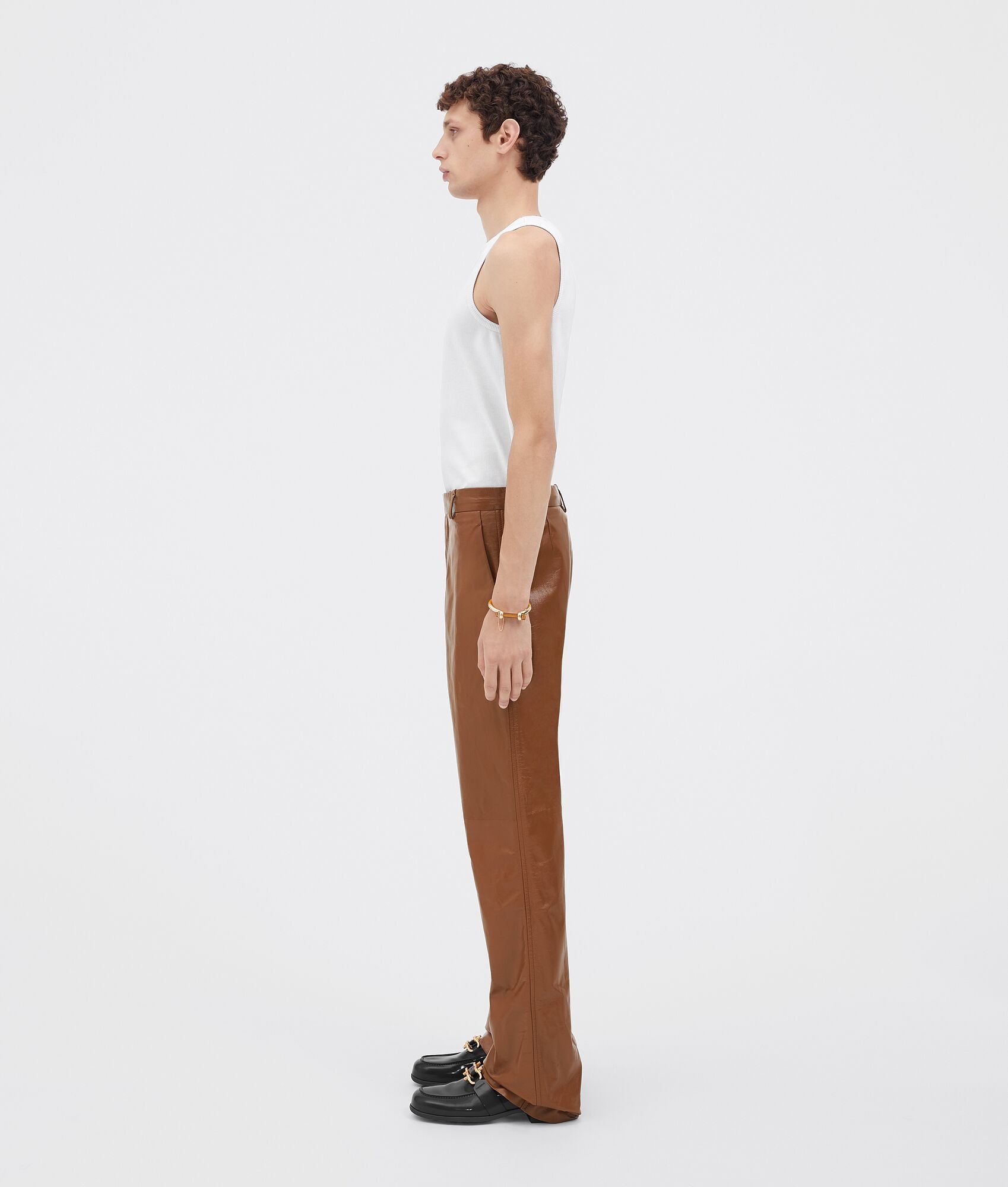 Bottega Veneta o1bcso1str0225 Straight Leg Shiny Leather Trousers in Brown Size US 30 / EU 46 - 2 Thumbnail