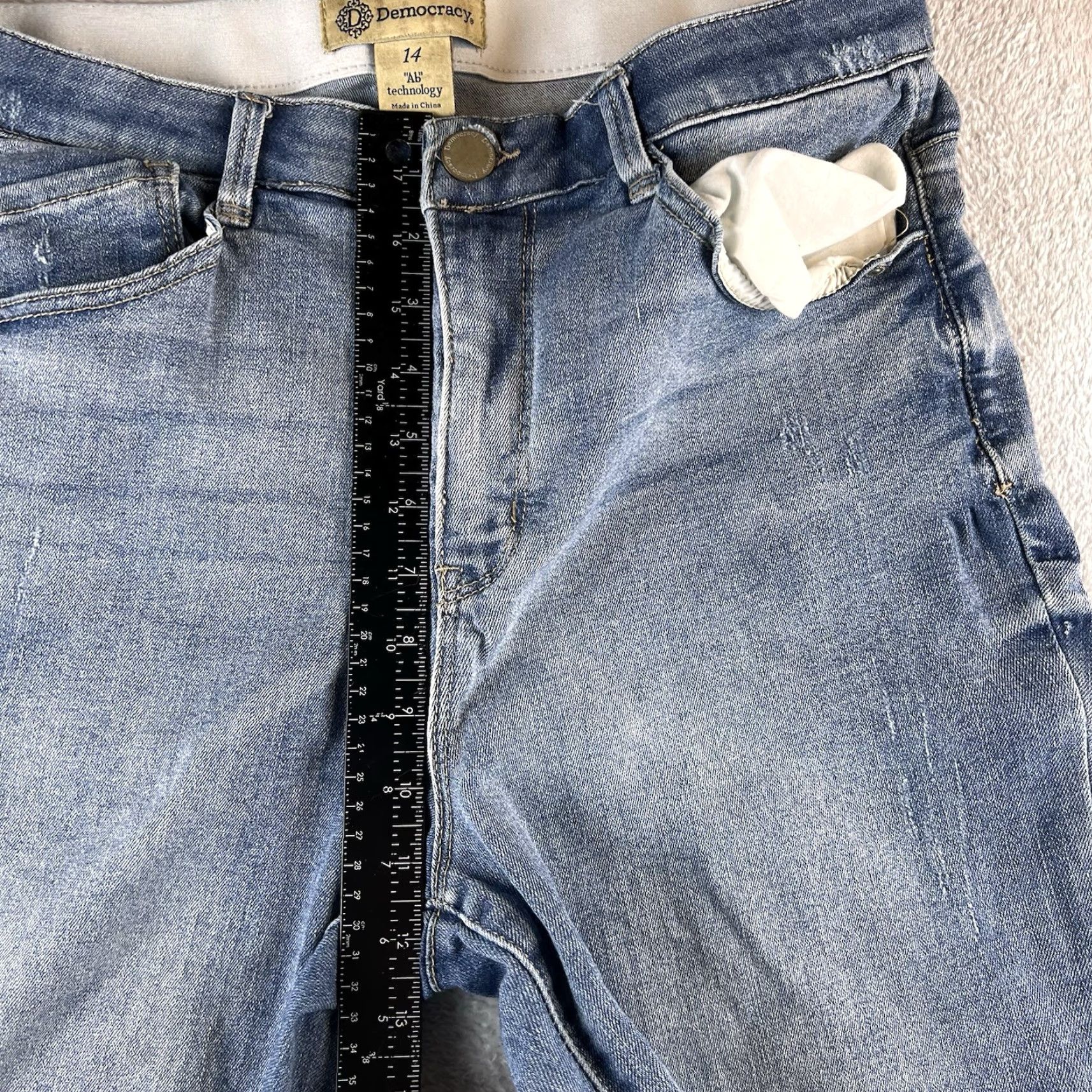 Vintage Democracy Jeans Womens 14 Skinny Jeans Distressed Denim Blue 32x27 Mid Rise Raw Hem Pockets - Regular Women Size 36" / US 14 / IT 50 - 7 Thumbnail