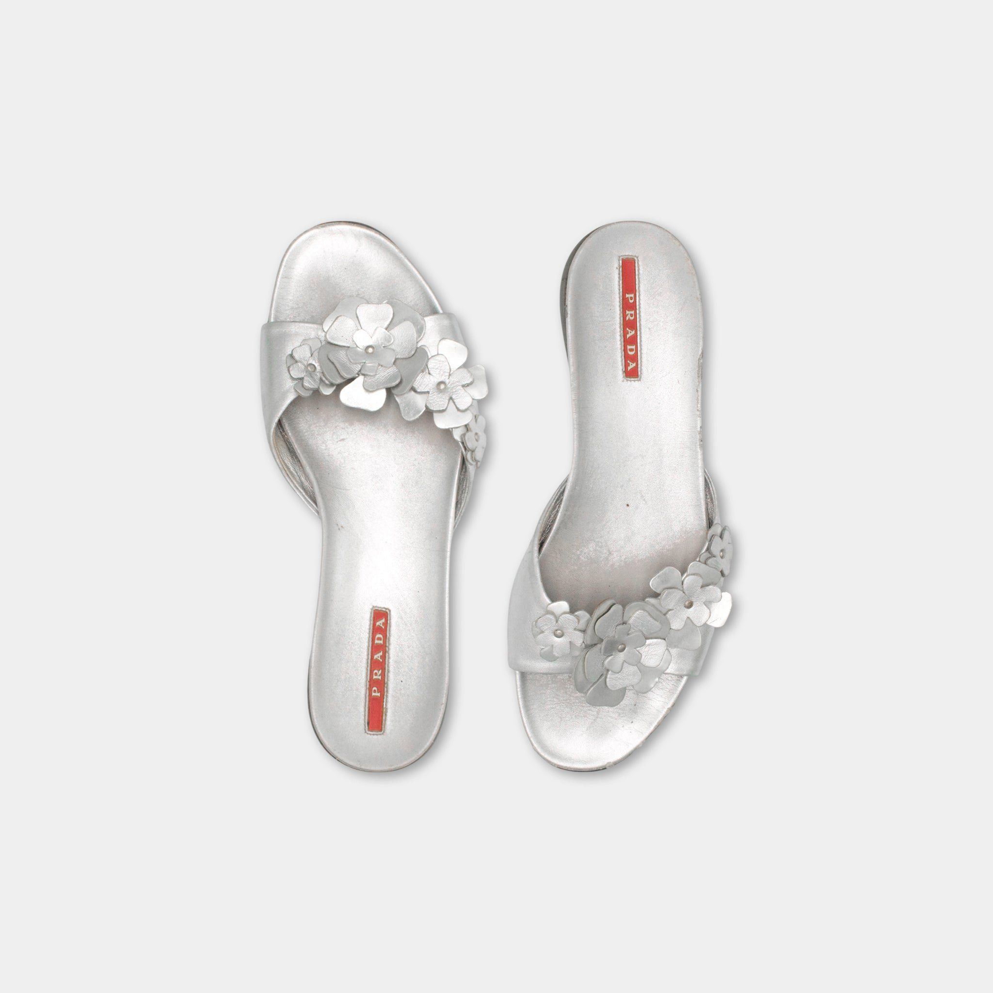 Prada Prada Flower Silver Sandals Size US 8 / IT 38 - 1 Thumbnail