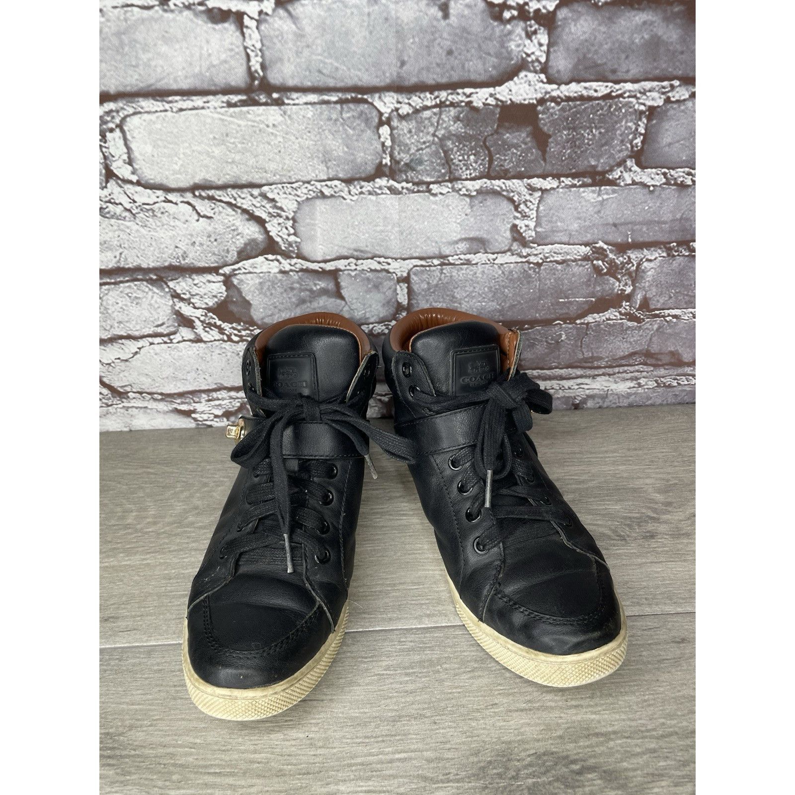 Coach COACH Pembroke Nappa Black Leather Hi-Top Turnlock Sneakers Size US 7.5 / IT 37.5 - 2 Thumbnail
