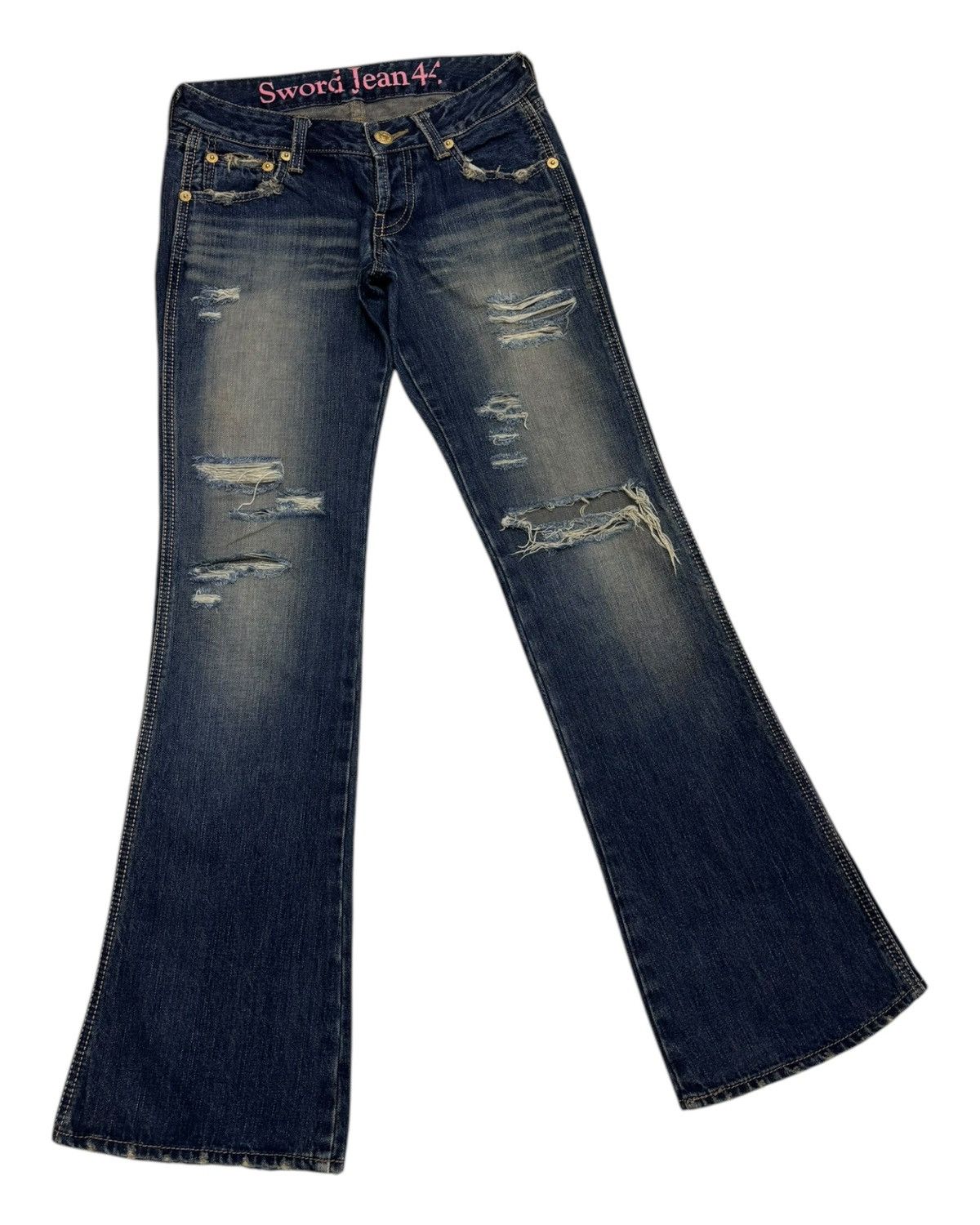 Hysteric Glamour Flare Jeans Japanese Sword Fish Distressed Low Rise Jeans Size US 28 / EU 44 - 5 Thumbnail