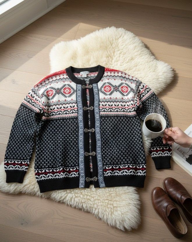 Vintage Vintage Fair Isle Cardigan Buckle Closure Unisex L Size L / US 10 / IT 46 - 1 Thumbnail