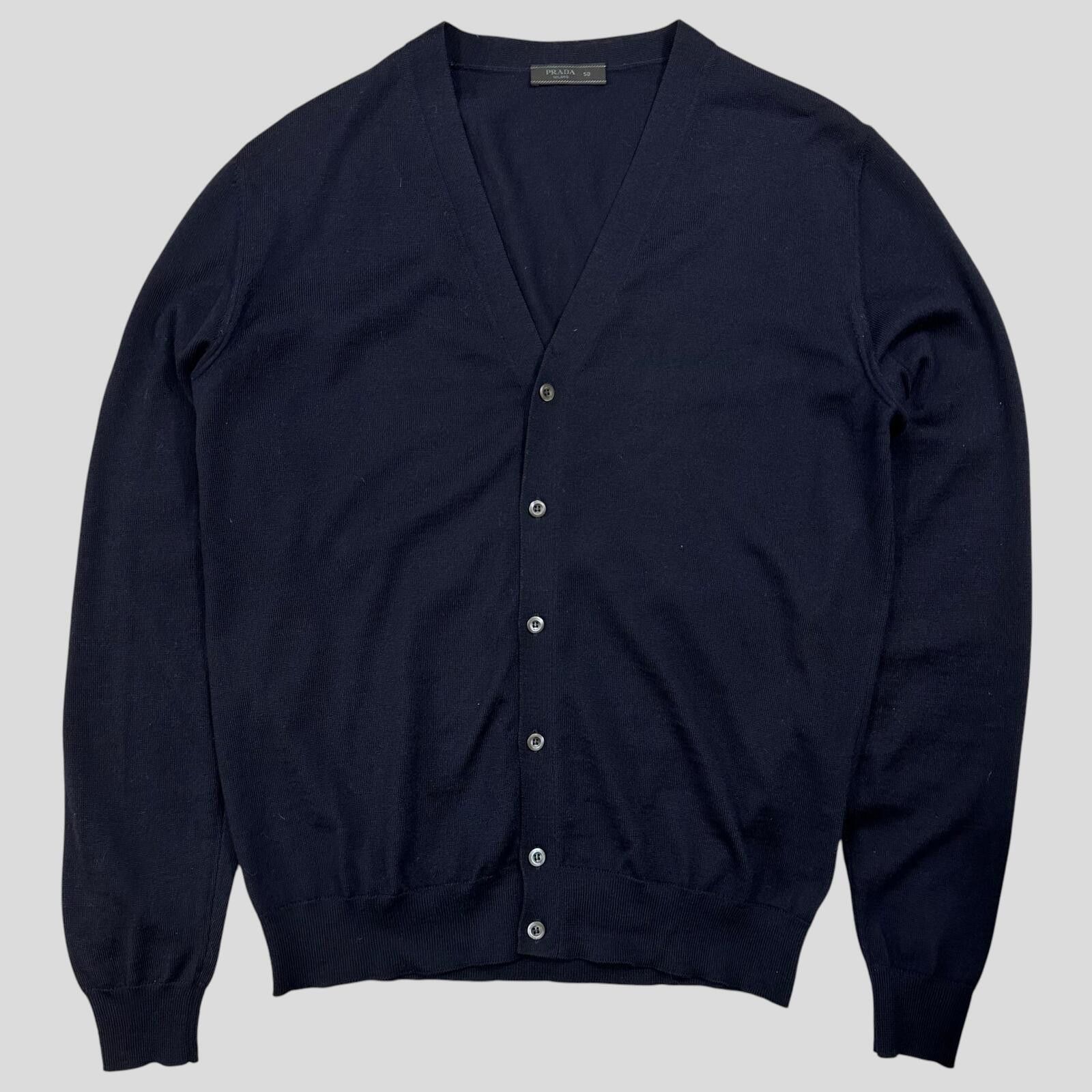 Prada Prada Milano 2017 Virgin Wool Minimalist Navy Cardigan - M Size US M / EU 48-50 / 2 - 1 Thumbnail