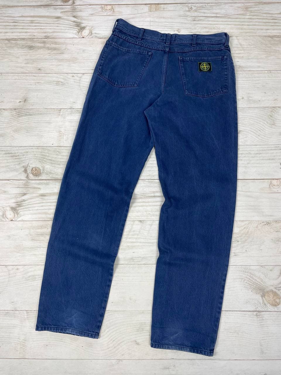 image of Massimo Osti x Stone Island Vintage Stone Island Baggy Denim Jeans Patch Logo 90's in Blue (Size 36
