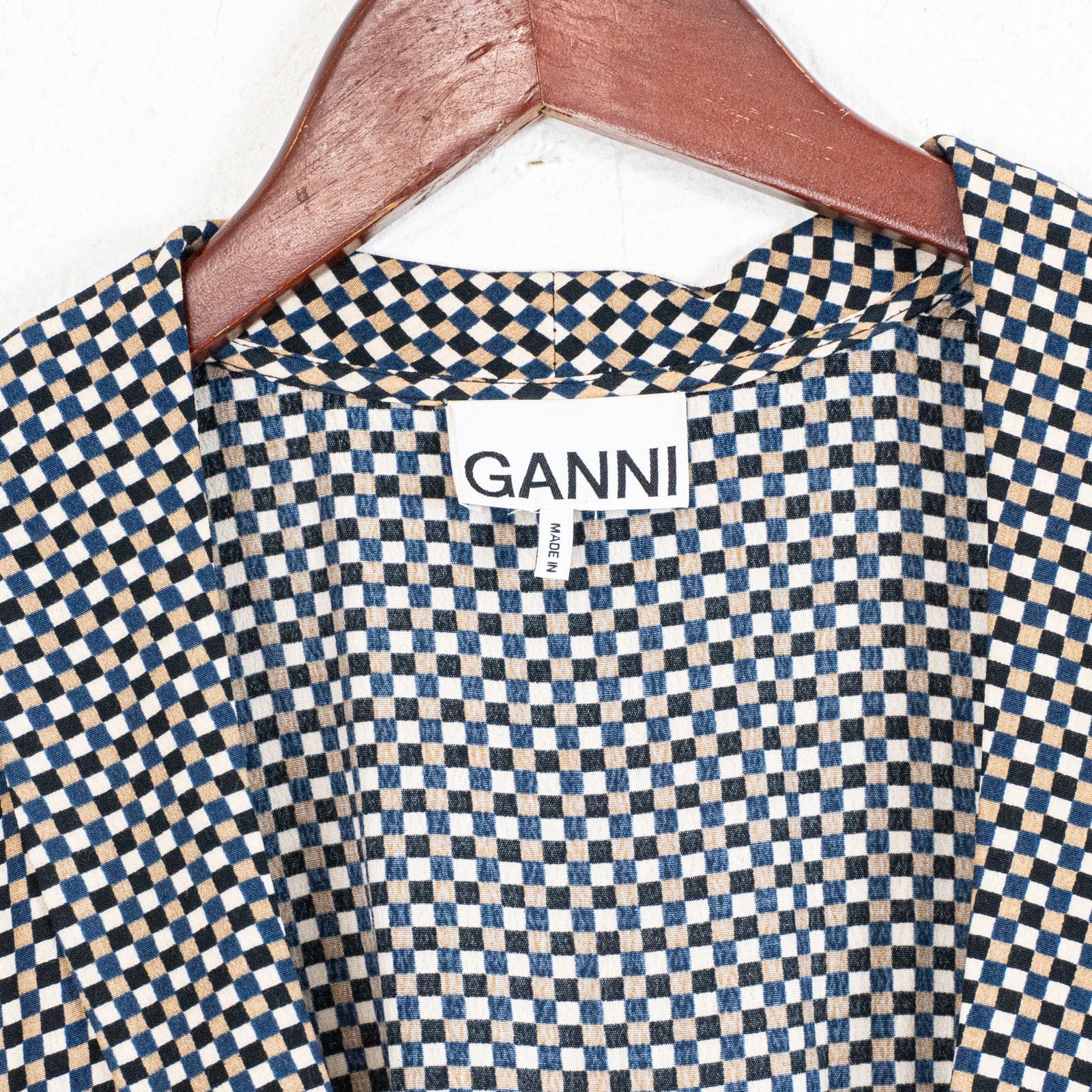 Ganni Ganni Printed Crepe Wrap Dress Grey Multi check size 34 Size XS / US 0-2 / IT 36-38 - 3 Thumbnail