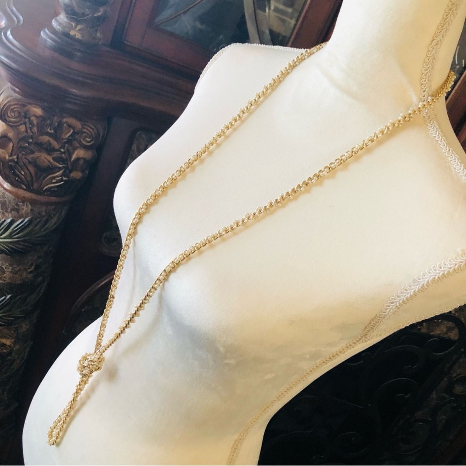 Vintage Vintage braided gold chain mini cream pearls necklace Size ONE SIZE - 5 Thumbnail