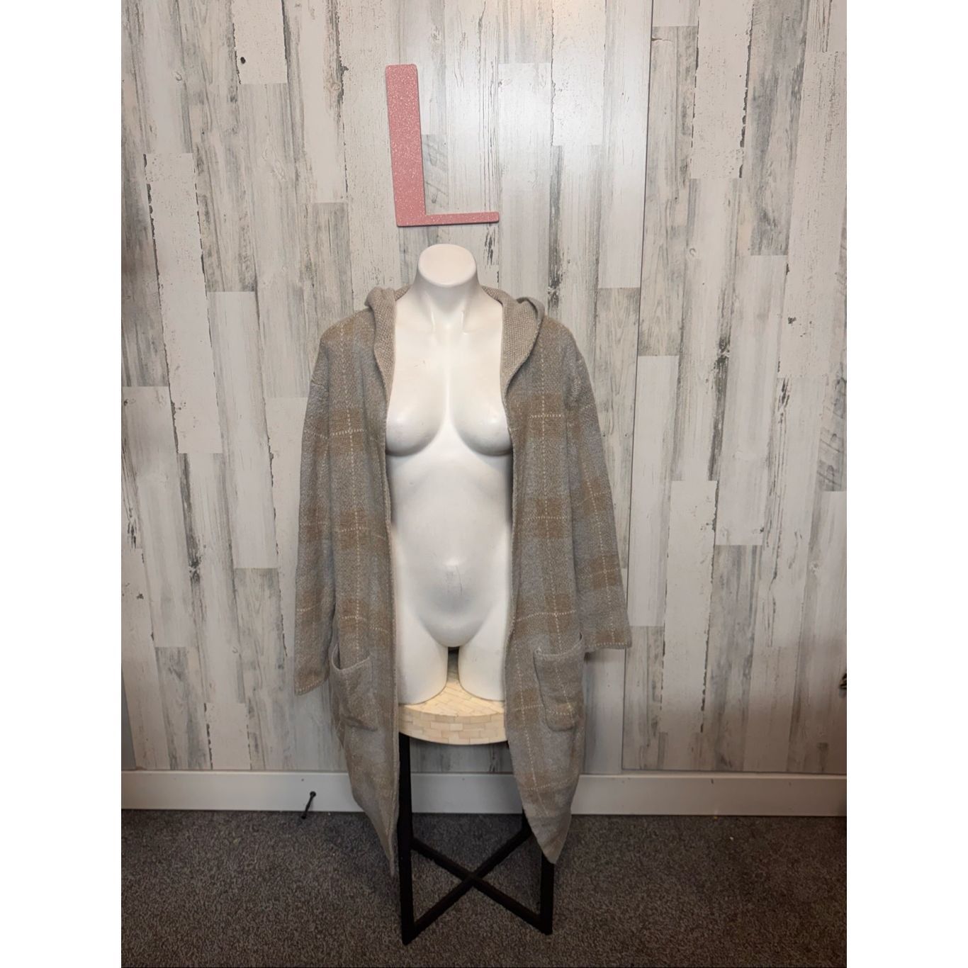 Joseph Joseph Beige Plaid Open Front Hooded Long Cardigan Sweater Coat L Women’s Cozy Soft Pockets Size L / US 10 / IT 46 - 1 Thumbnail