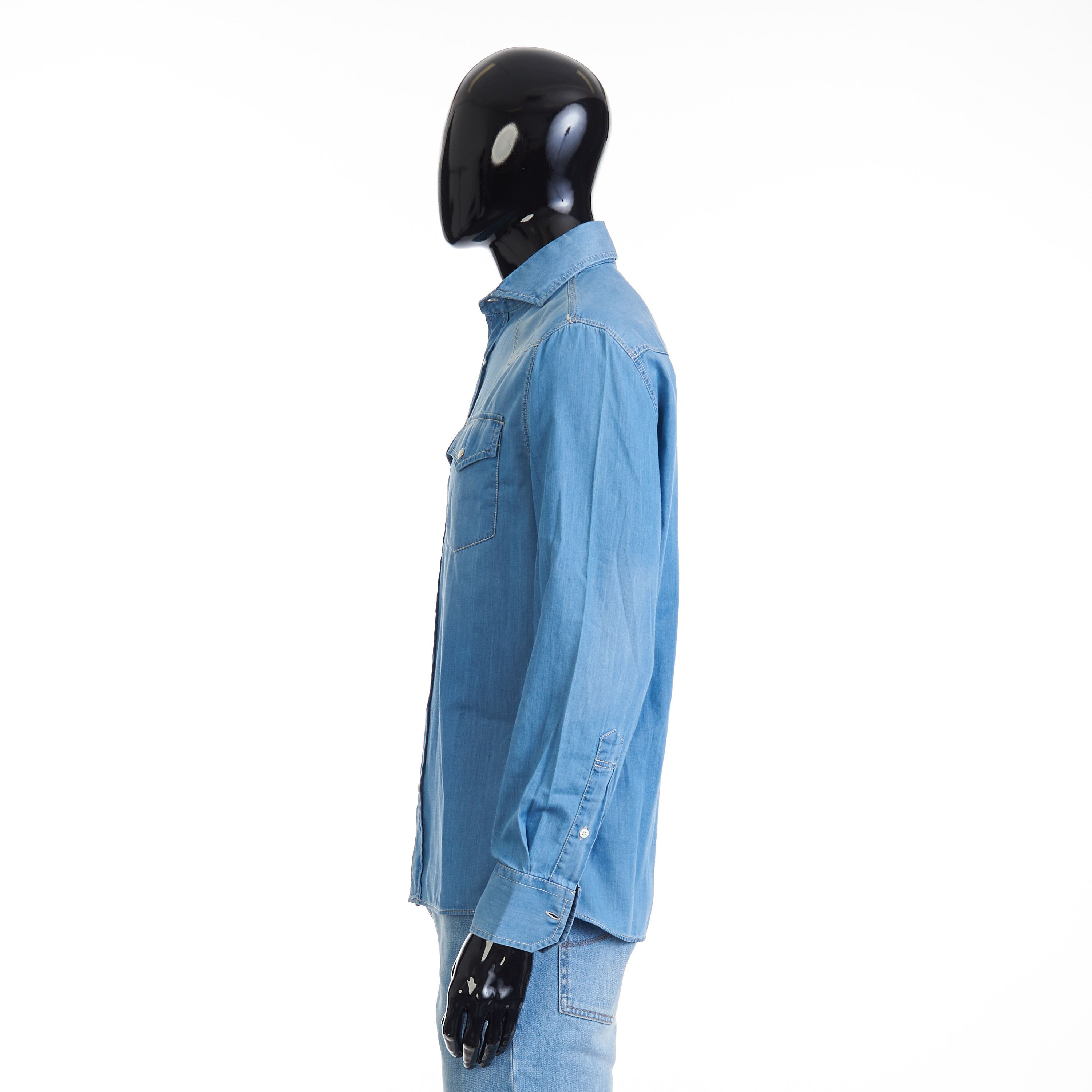 Brunello Cucinelli Easy Fit Blue Western Shirt - Lightweight Denim Size US S / EU 44-46 / 1 - 3 Thumbnail
