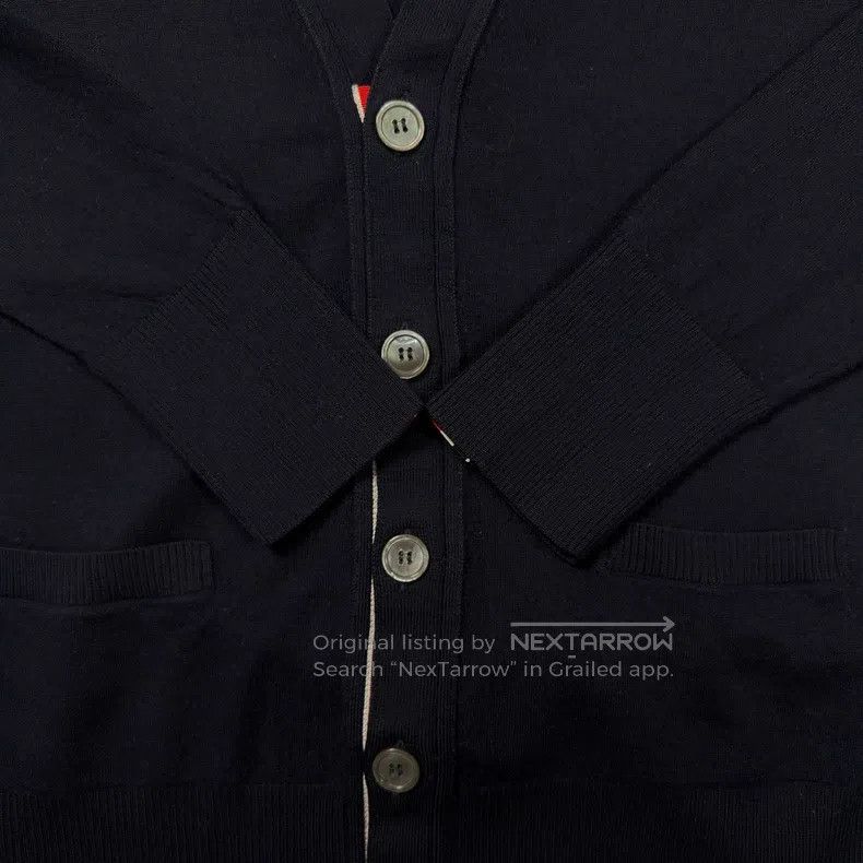 Thom Browne Thom Browne Blue four stripes V-neck wool cardigan Size US M / EU 48-50 / 2 - 3 Thumbnail