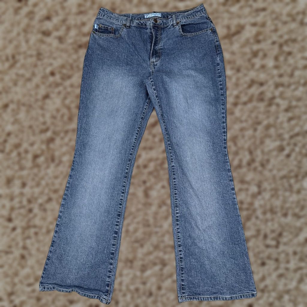 Denime Duplex Jeans Womens 14 Blue Bootcut Mid Rise Denim Embroidered Studded 31x31 Jeans Women's Blue Bootcut 31 Inseam Casual Everyday Denim Size 36" / US 14 / IT 50 - 1 Thumbnail