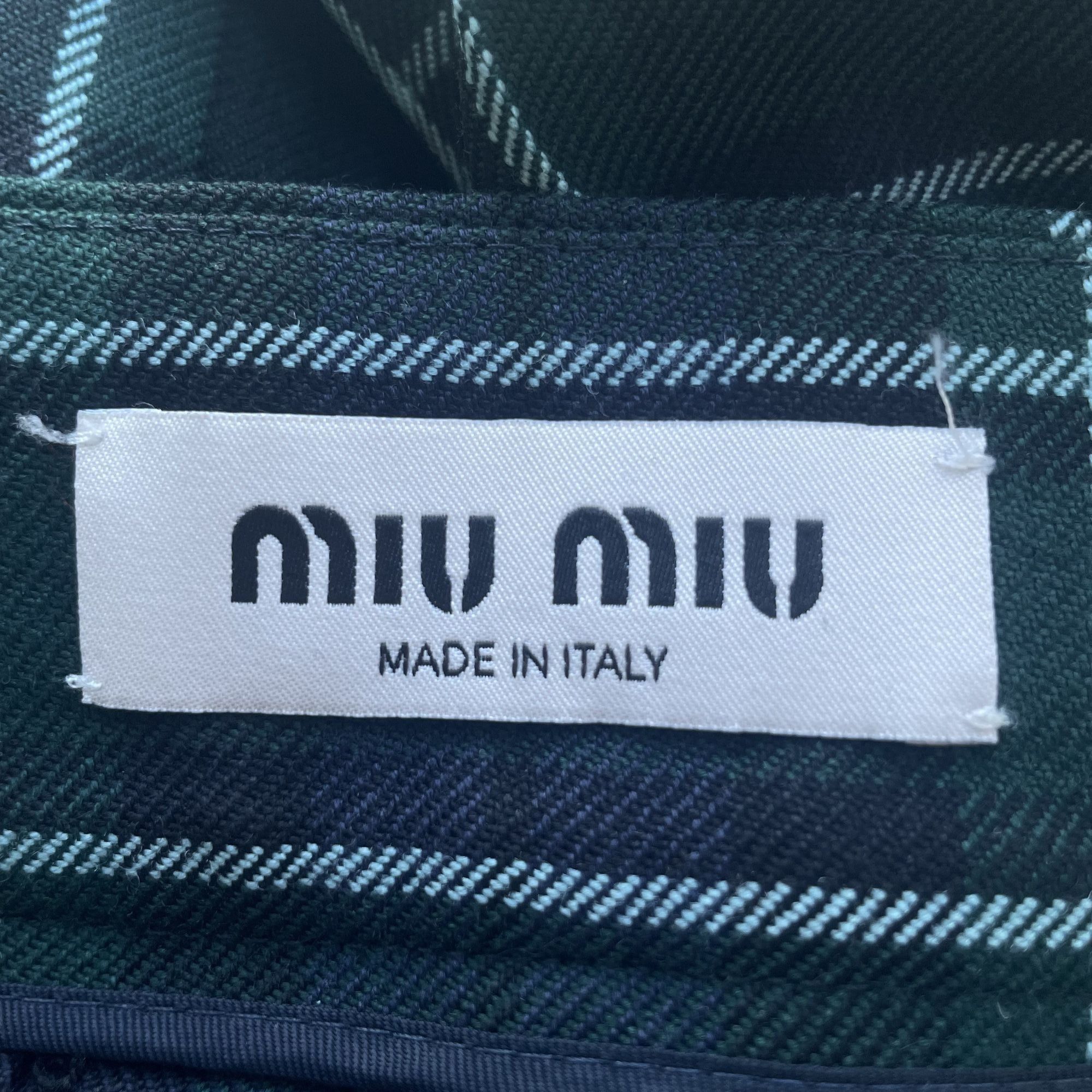 Miu Miu Miu Miu Green & Navy Plaid Pleated Wool Skirt Made In Italy Size 38" / US 16 / IT 52 - 3 Thumbnail