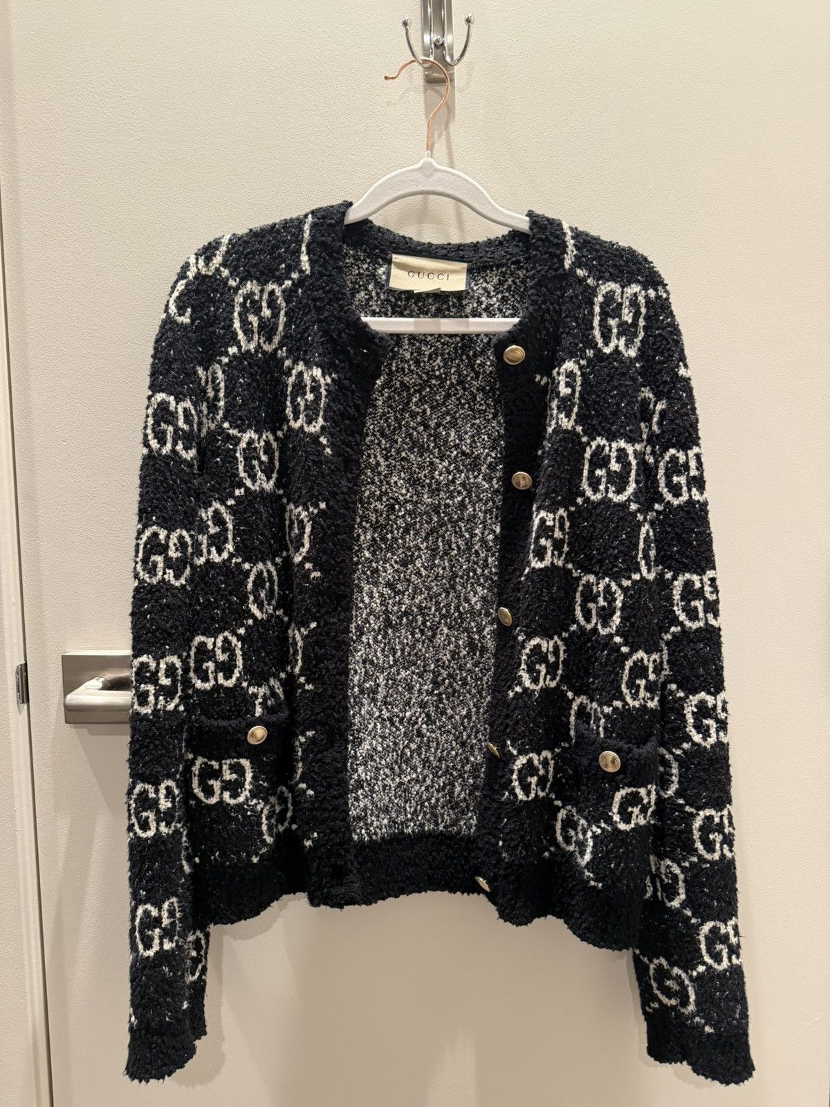 Gucci Gucci 2023 Black Logo Jacquard Cotton Cardigan Size XS / US 0-2 / IT 36-38 - 1 Thumbnail