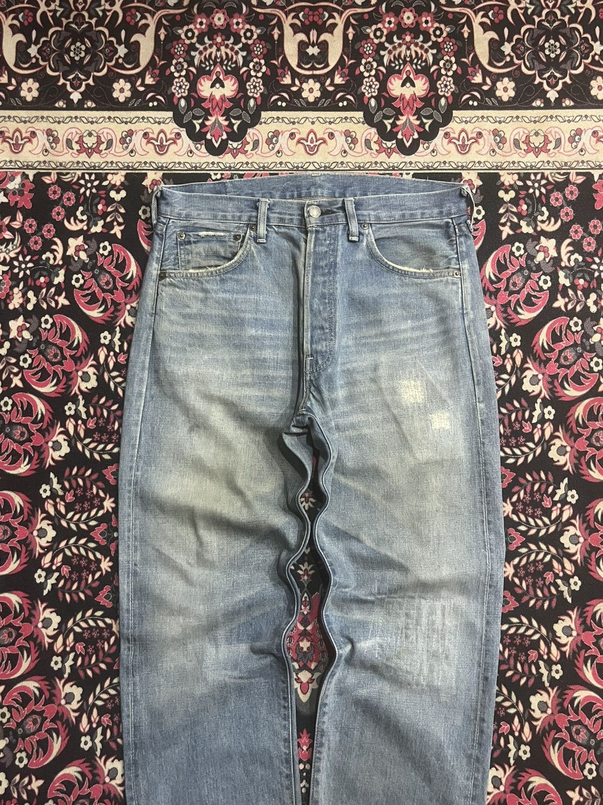 Levi's Vintage Clothing Levi’s LVC 501 Big E Repaired Blue Washed Selvedge Jeans Size US 34 / EU 50 - 3 Thumbnail