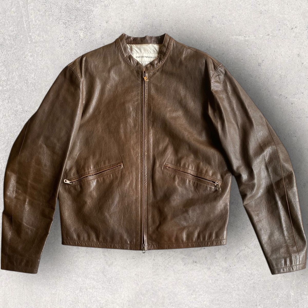 Emporio Armani Vintage 90’s Logo Perforated Leather Jacket Size US M / EU 48-50 / 2 - 2 Thumbnail