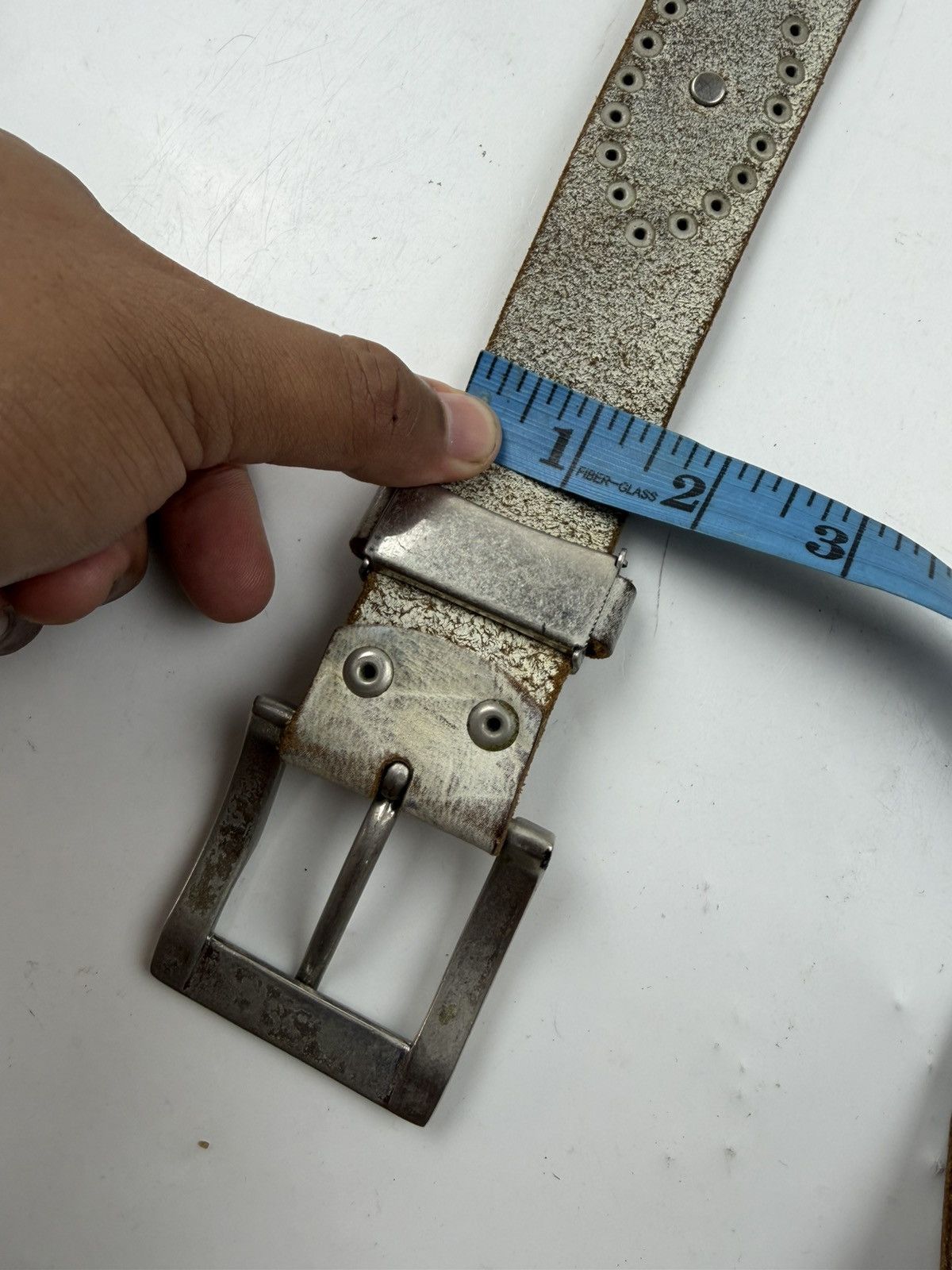 Japanese Brand distressed studded leather belt tc54 Size 34 - 7 Thumbnail