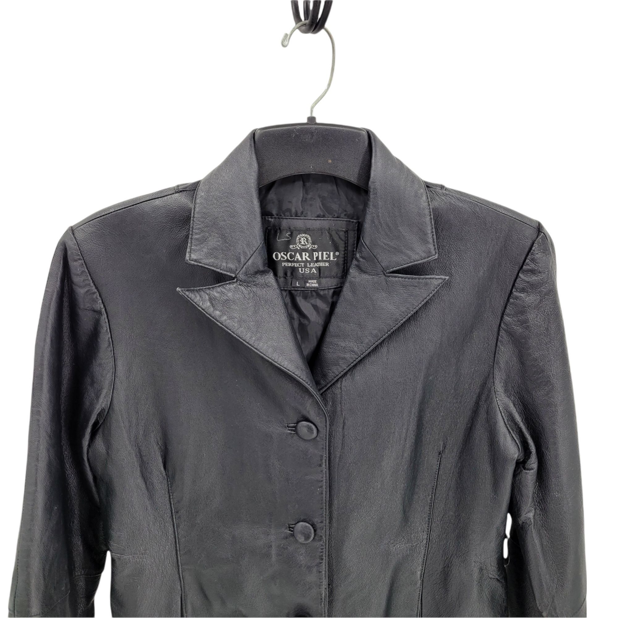 Oscar Piel Vtg 80s Oscar Piel Black Leather Blazer Jacket Sz L Pebble B Size L / US 10 / IT 46 - 4 Thumbnail