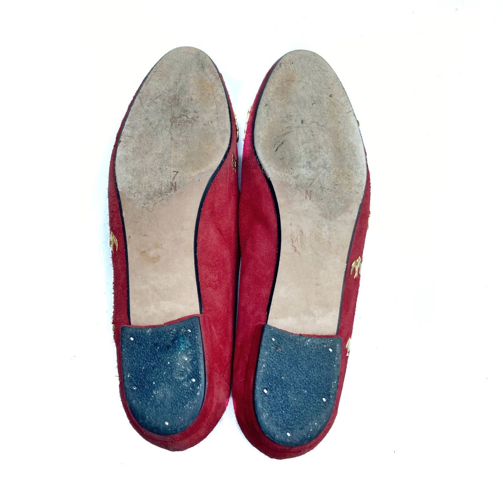 Vintage Vintage Zalo Red Suede Gold Charm Loafers | Handmade Spain Size US 7 / IT 37 - 13 Thumbnail