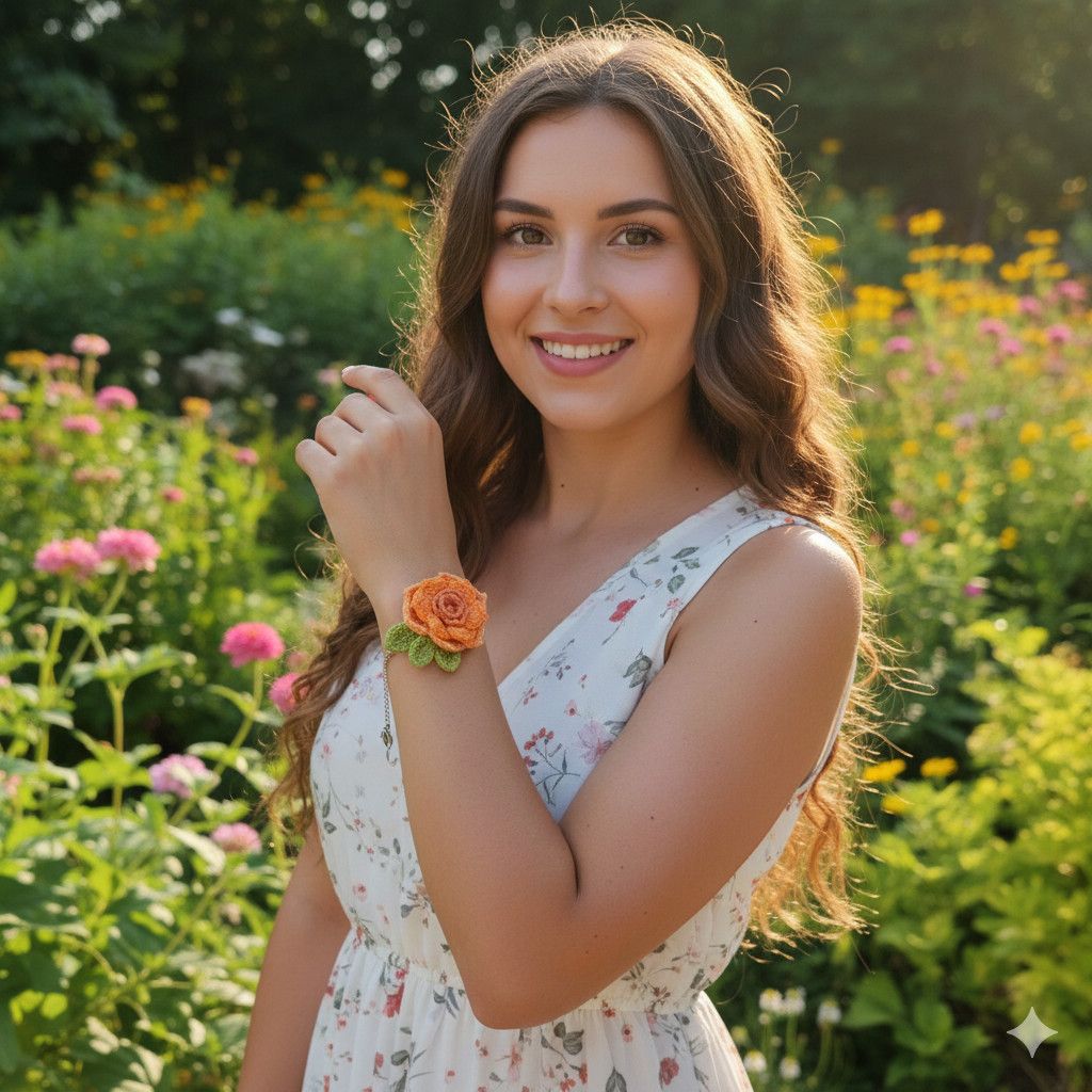 Handmade Bracelet 7.5" Corsage Orange Dahlia Flower Lobster Clasp Size ONE SIZE - 2 Thumbnail