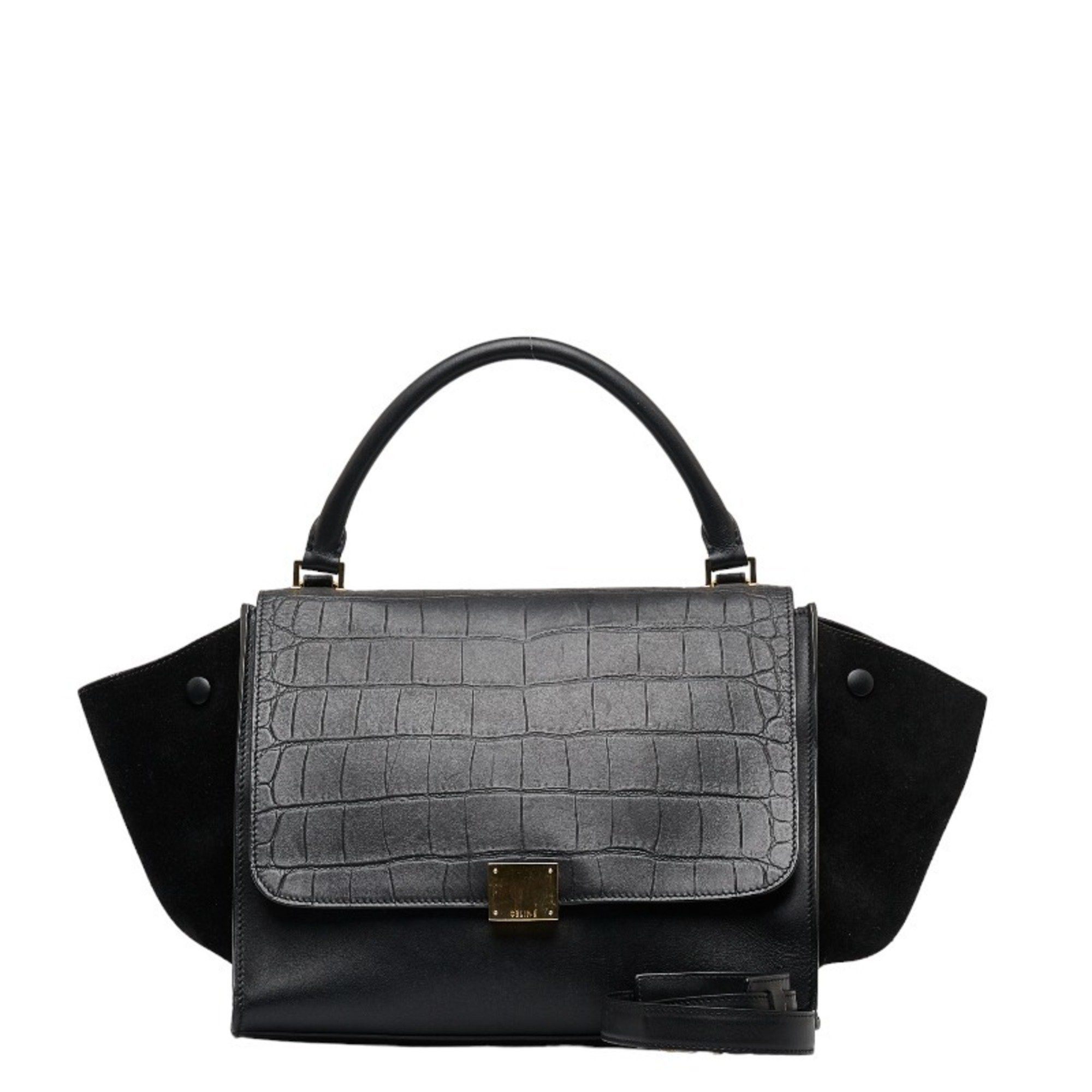 image of Celine Trapeze Handbag Shoulder Bag Black Leather Ladies Celine, Women's